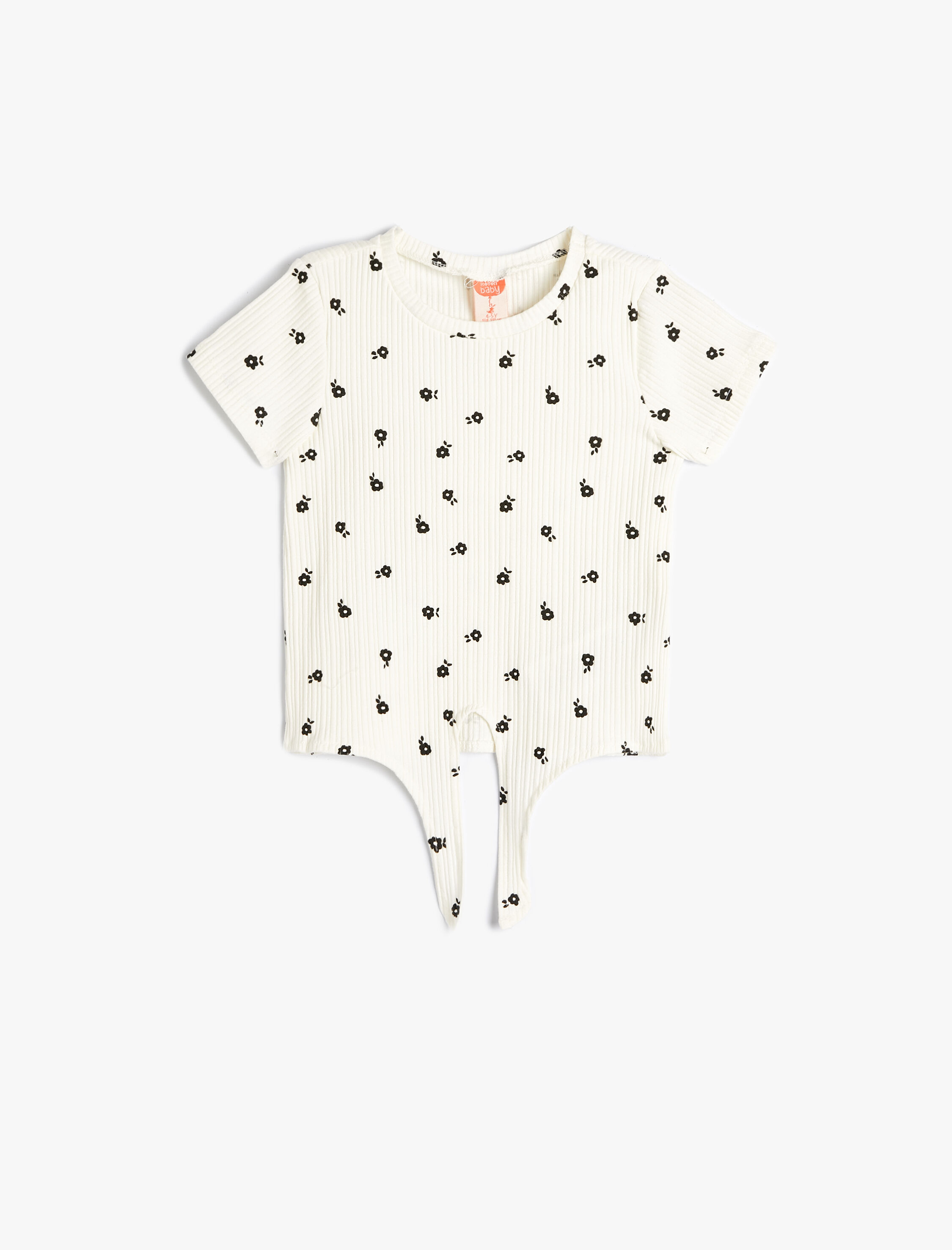  Kız Bebek Tişört Kısa Kollu Yuvarlak Yaka Ribanalı Pamuklu