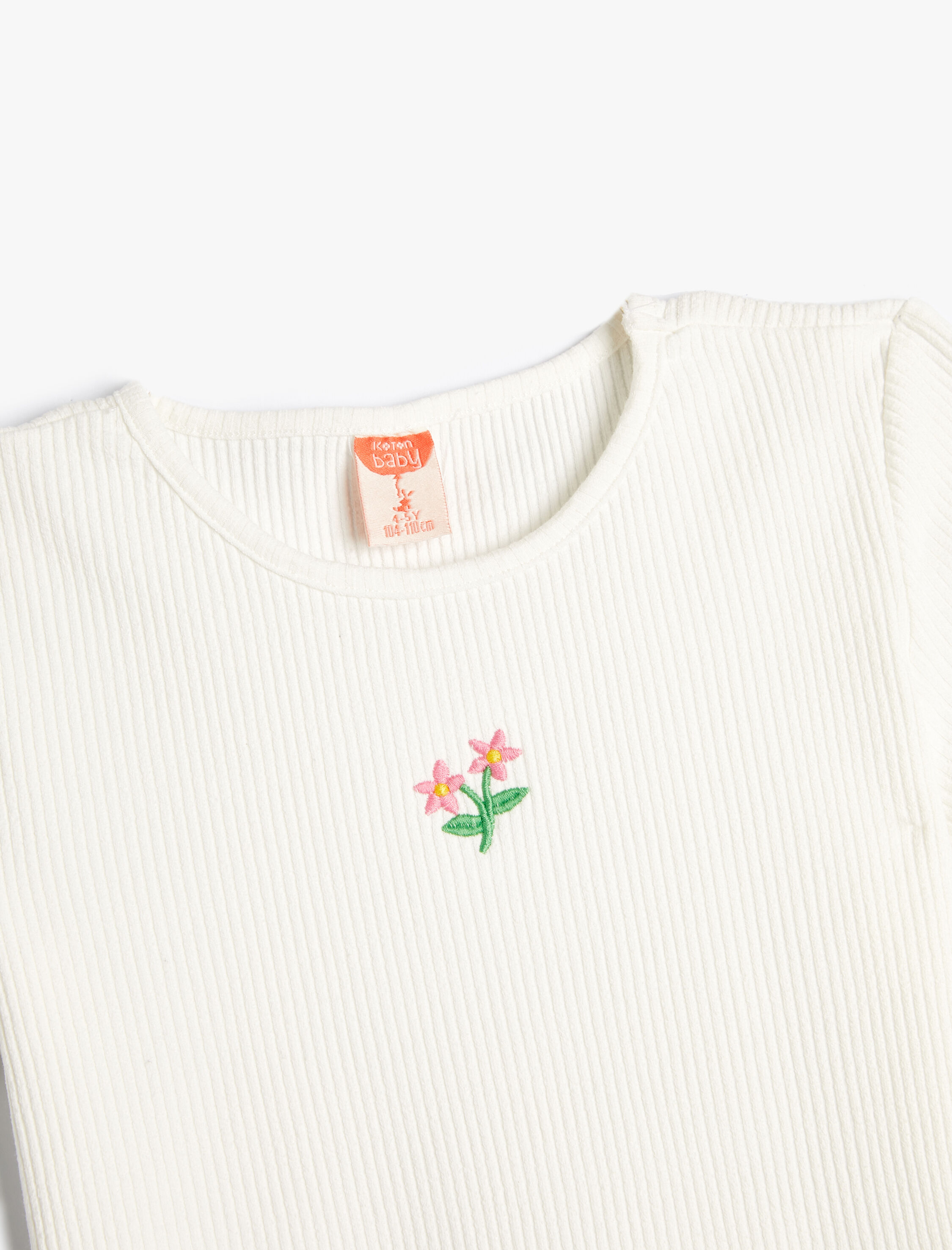 Kız Bebek Tişört Kısa Kollu Çiçek İşlemeli Bisiklet Yaka Pamuklu