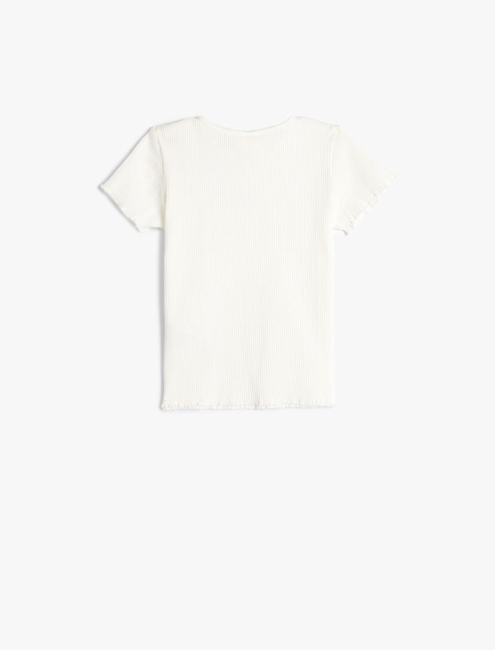 Kız Bebek Tişört Kısa Kollu Çiçek İşlemeli Bisiklet Yaka Pamuklu