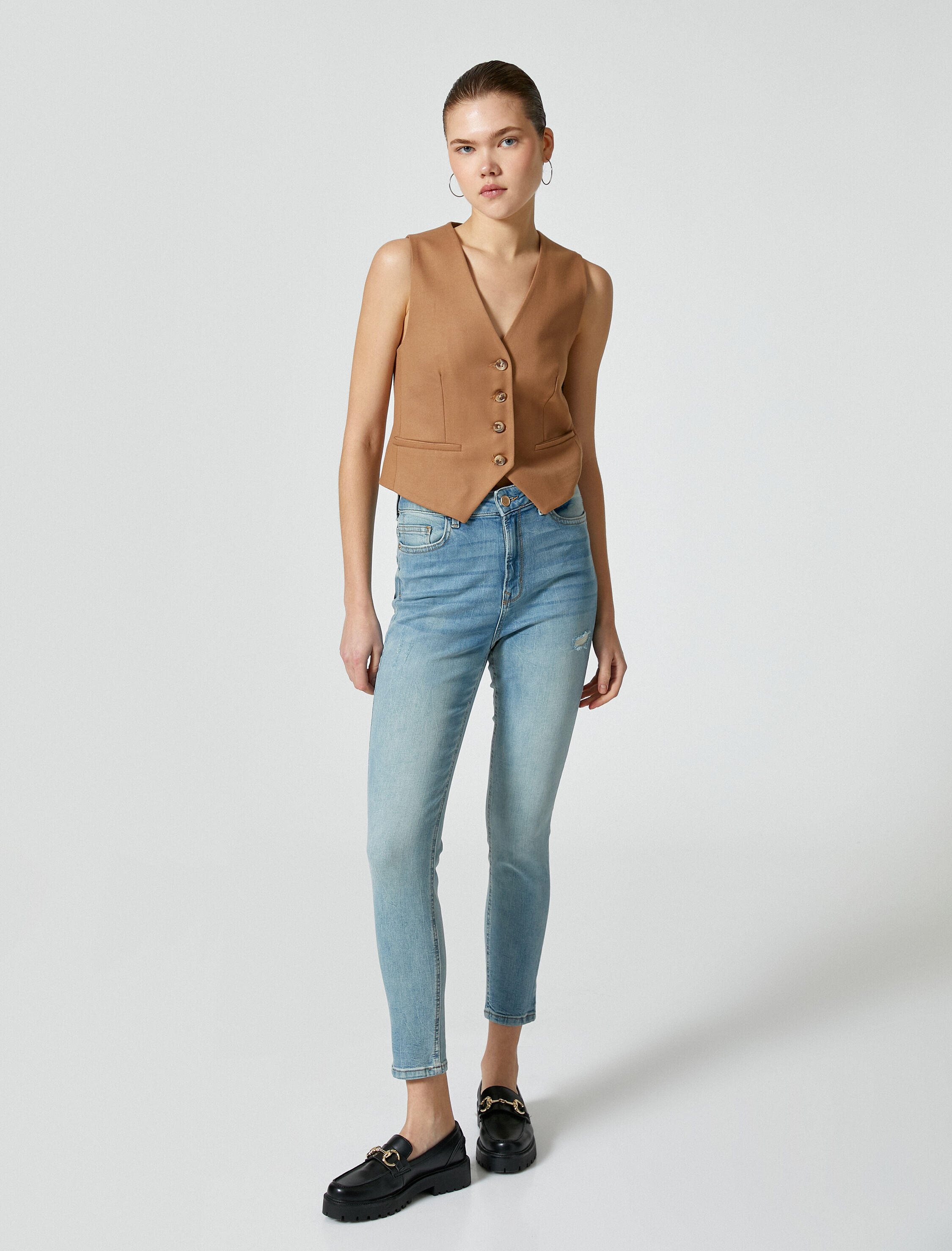   Yüksek Bel Skinny Kot Pantolon Cepli Pamuklu - Carmen Jean