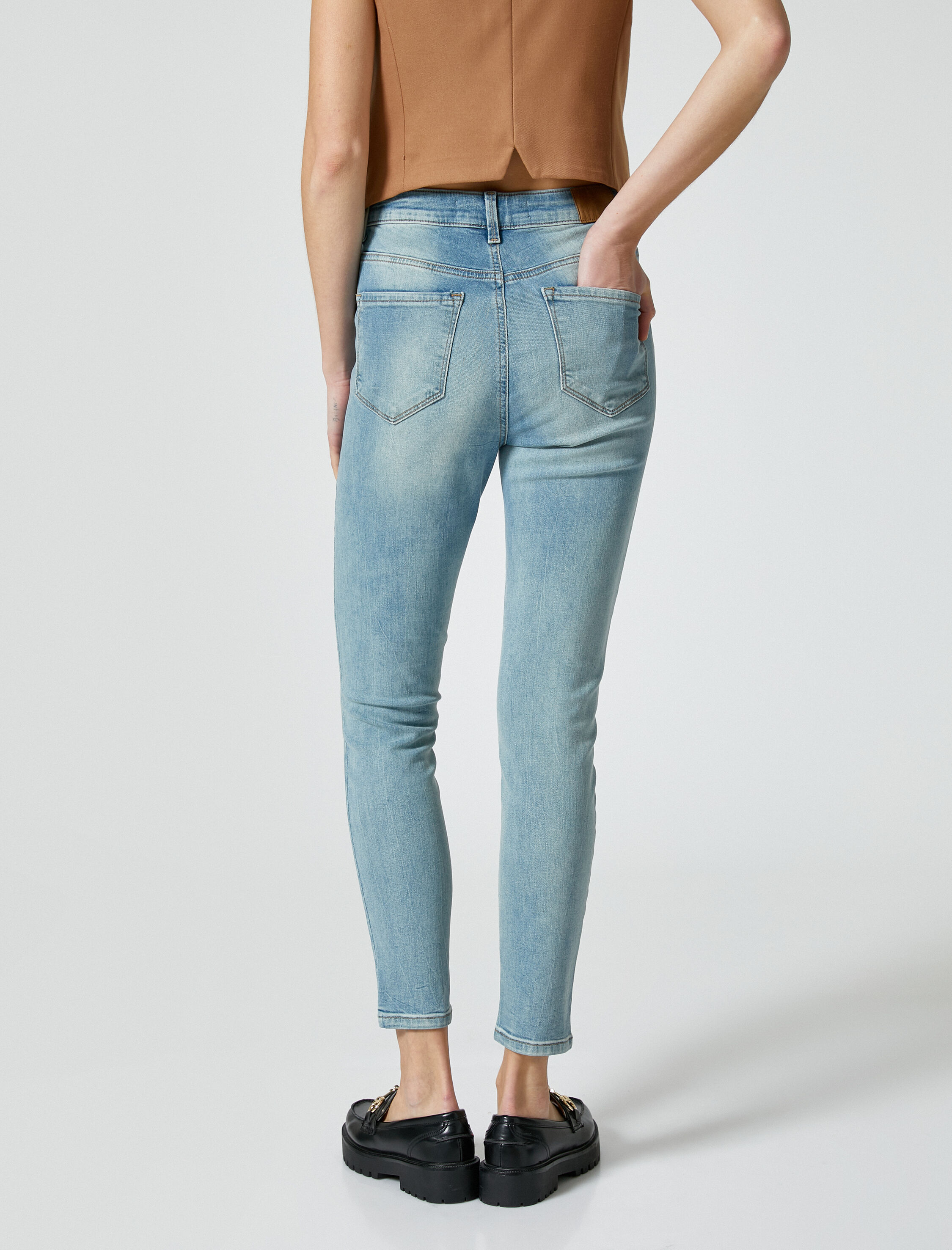   Yüksek Bel Skinny Kot Pantolon Cepli Pamuklu - Carmen Jean