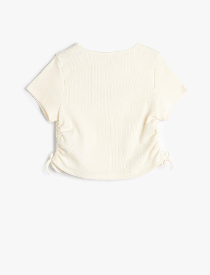 Kız Çocuk Tişört Slogan Baskılı Ribanalı Kısa Kollu Pamuklu