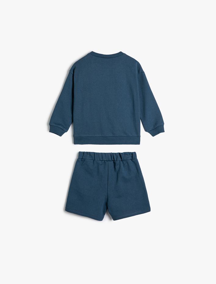 Erkek Bebek Takım 2'li Şort Sweatshirt Köpek Baskılı Pamuklu