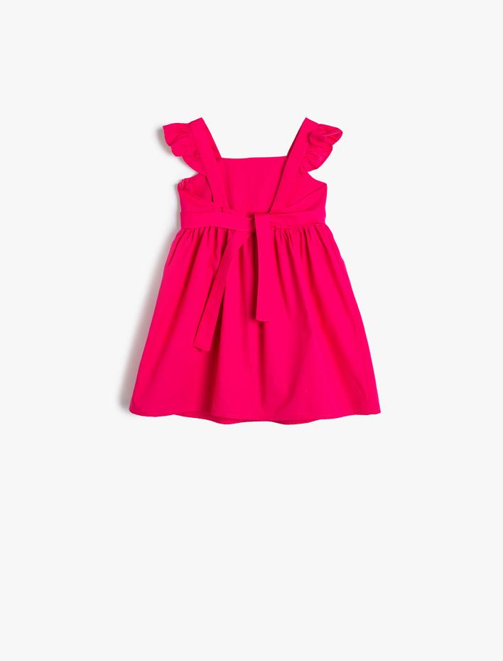 Kız Bebek Elbise Midi Kolsuz Askılı Fırfırlı Pamuklu