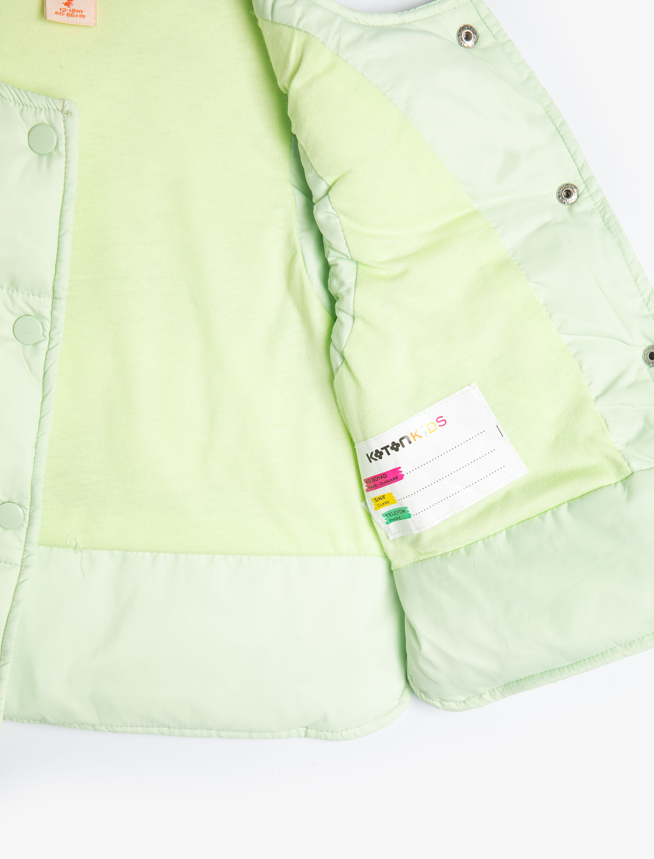  Kız Bebek Kapitone Yelek Yuvarlak Yaka Çıtçıtlı Cepli