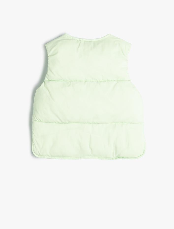 Kız Bebek Kapitone Yelek Yuvarlak Yaka Çıtçıtlı Cepli