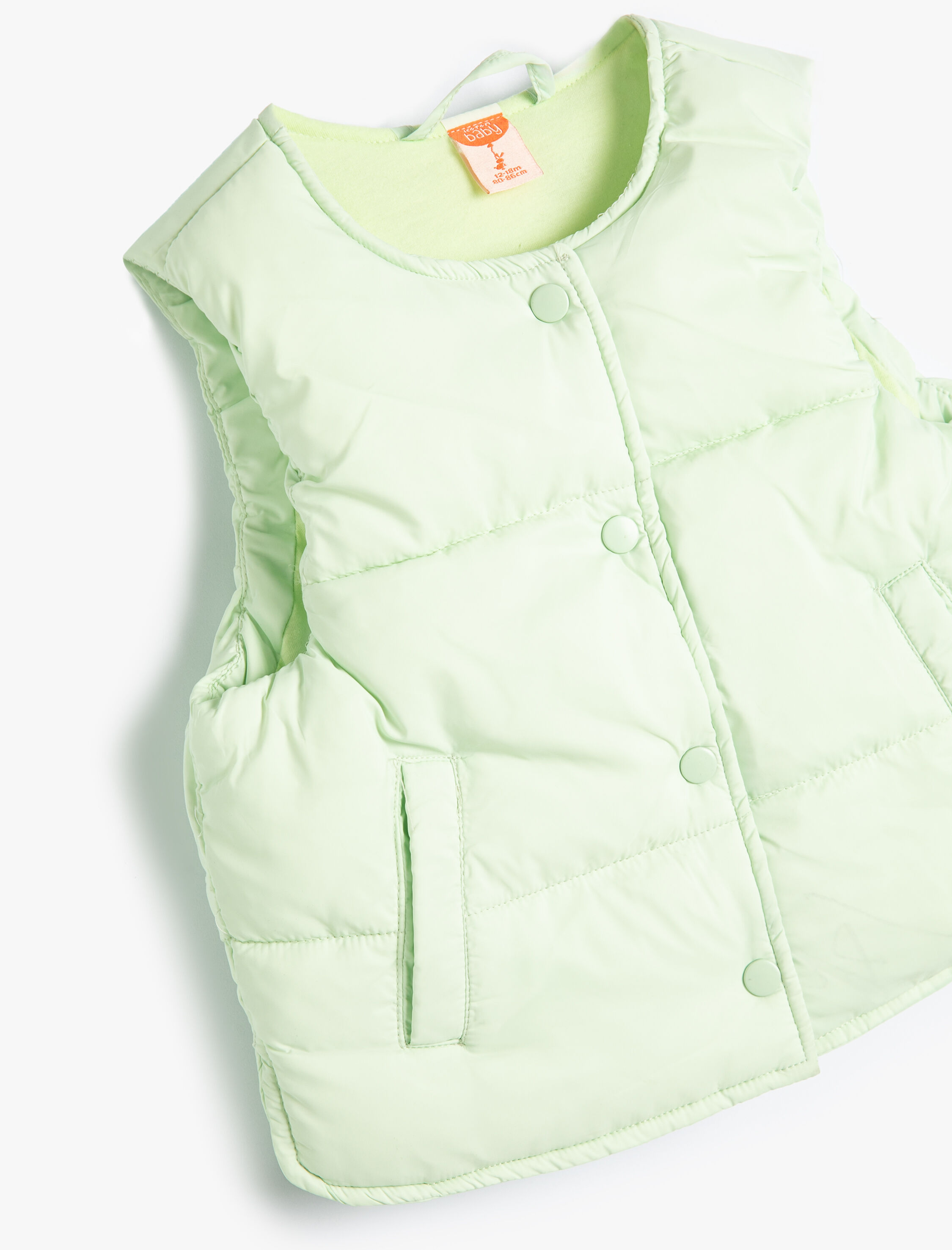  Kız Bebek Kapitone Yelek Yuvarlak Yaka Çıtçıtlı Cepli