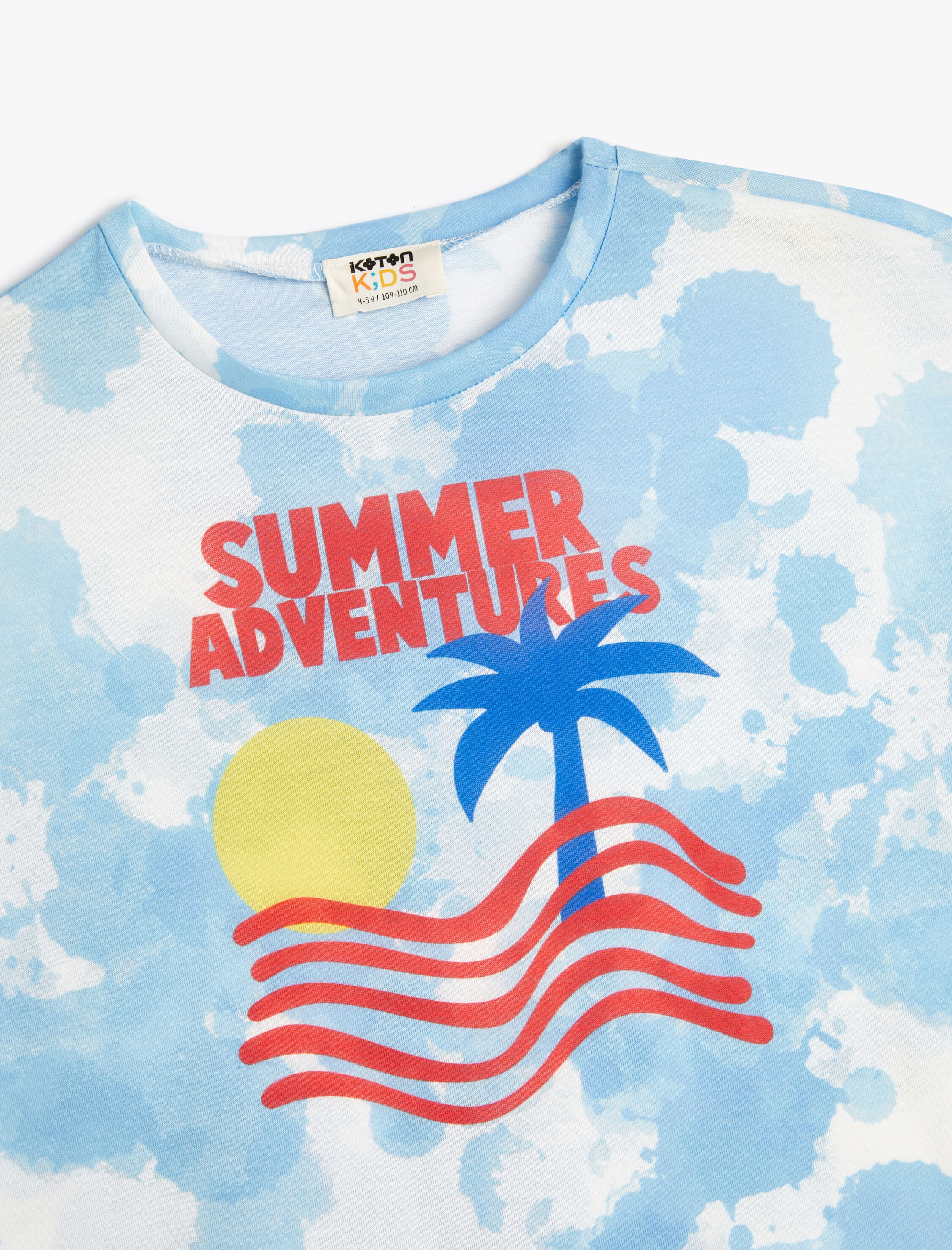  Erkek Çocuk Tişört Batik Desenli Baskılı Kısa Kollu Bisiklet Yaka