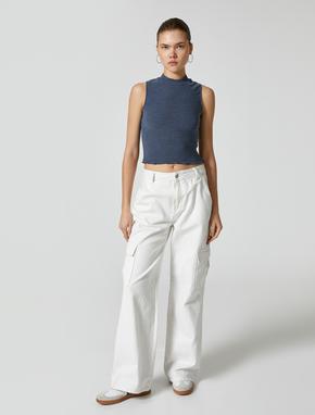 Crop Dik Yaka Atlet Slim Fit Viskoz Kumaş Karışımlı_1