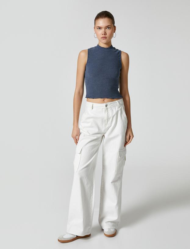Crop Dik Yaka Atlet Slim Fit Viskoz Kumaş Karışımlı_1