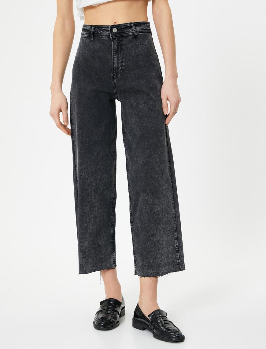   Geniş Kısa Paça Kot Pantolon Yüksek Bel - Sandra Jeans