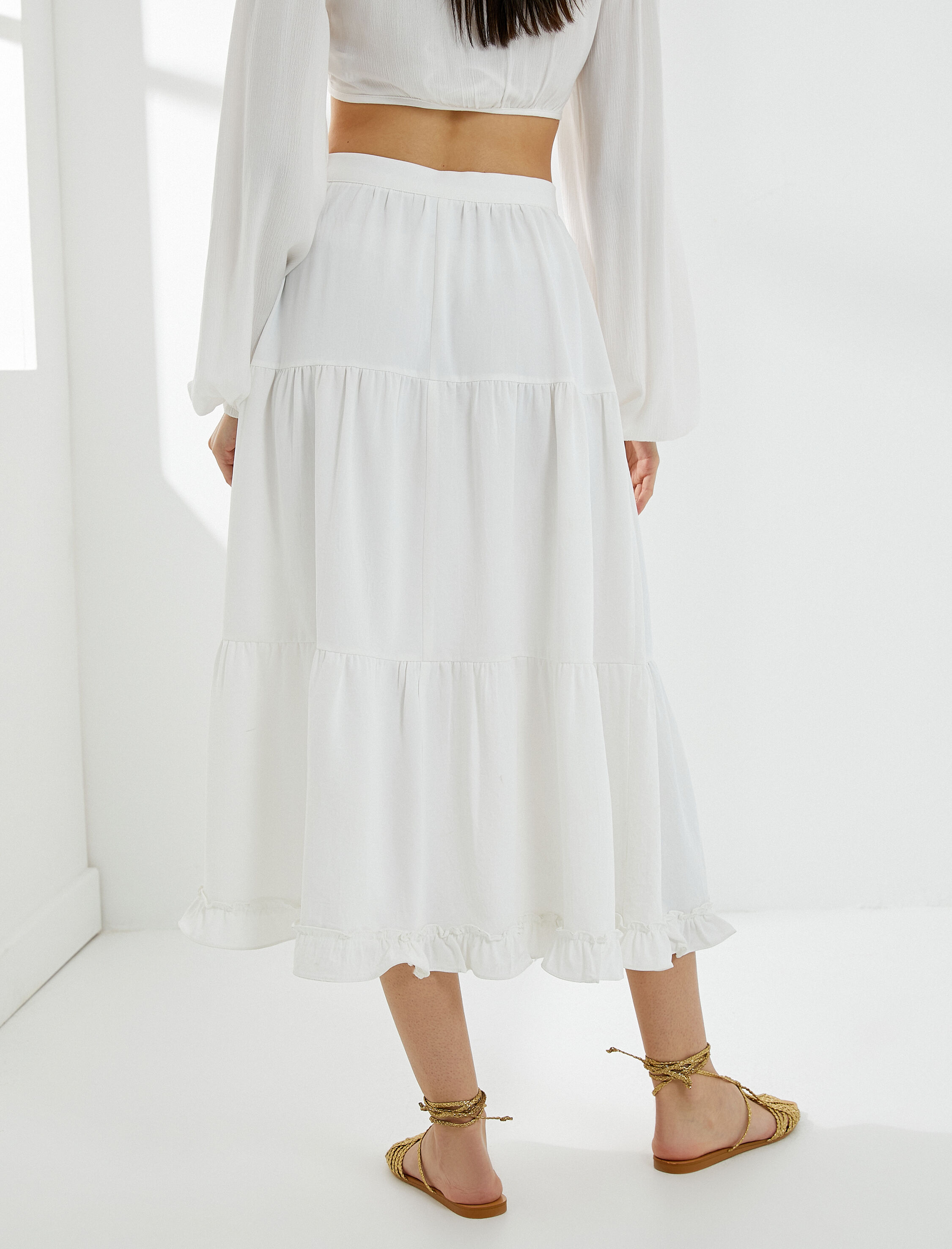   Midi Etek Yüksek Bel Volanlı