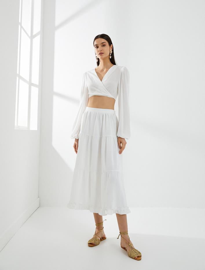  Midi Etek Yüksek Bel Volanlı