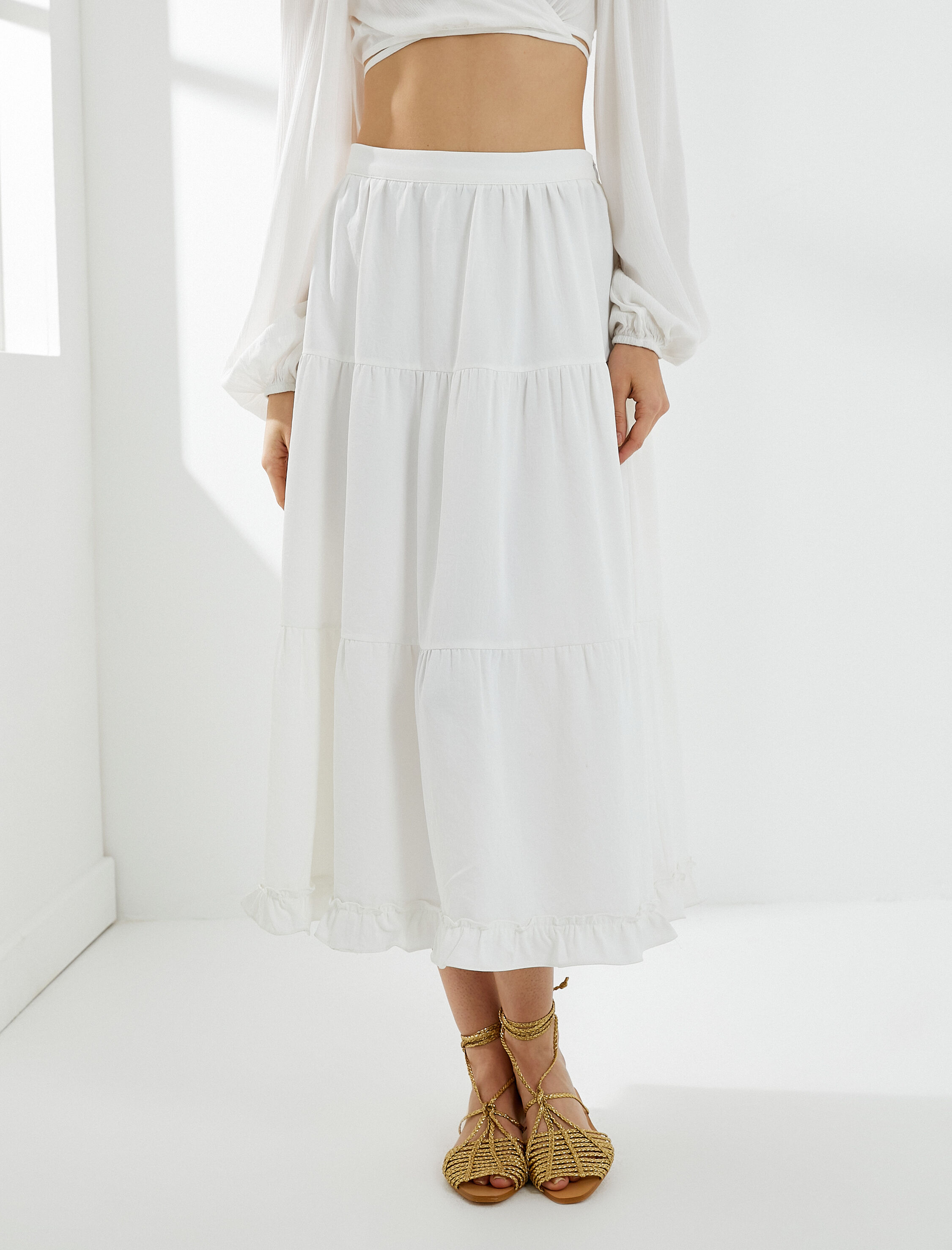   Midi Etek Yüksek Bel Volanlı