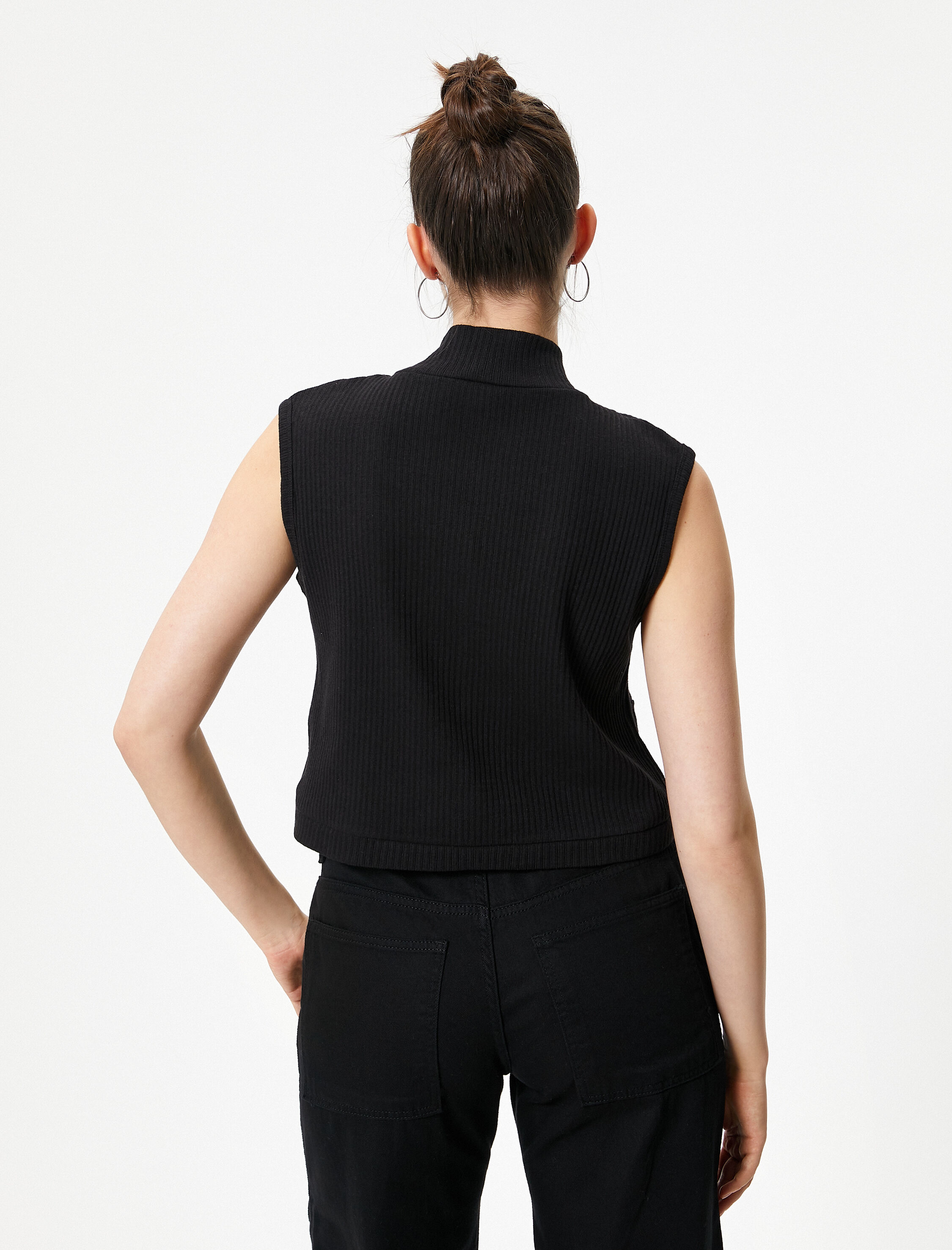   Kolsuz Hırka Dik Yaka Çift Taraflı Fermuarlı Cepli Slim Fit