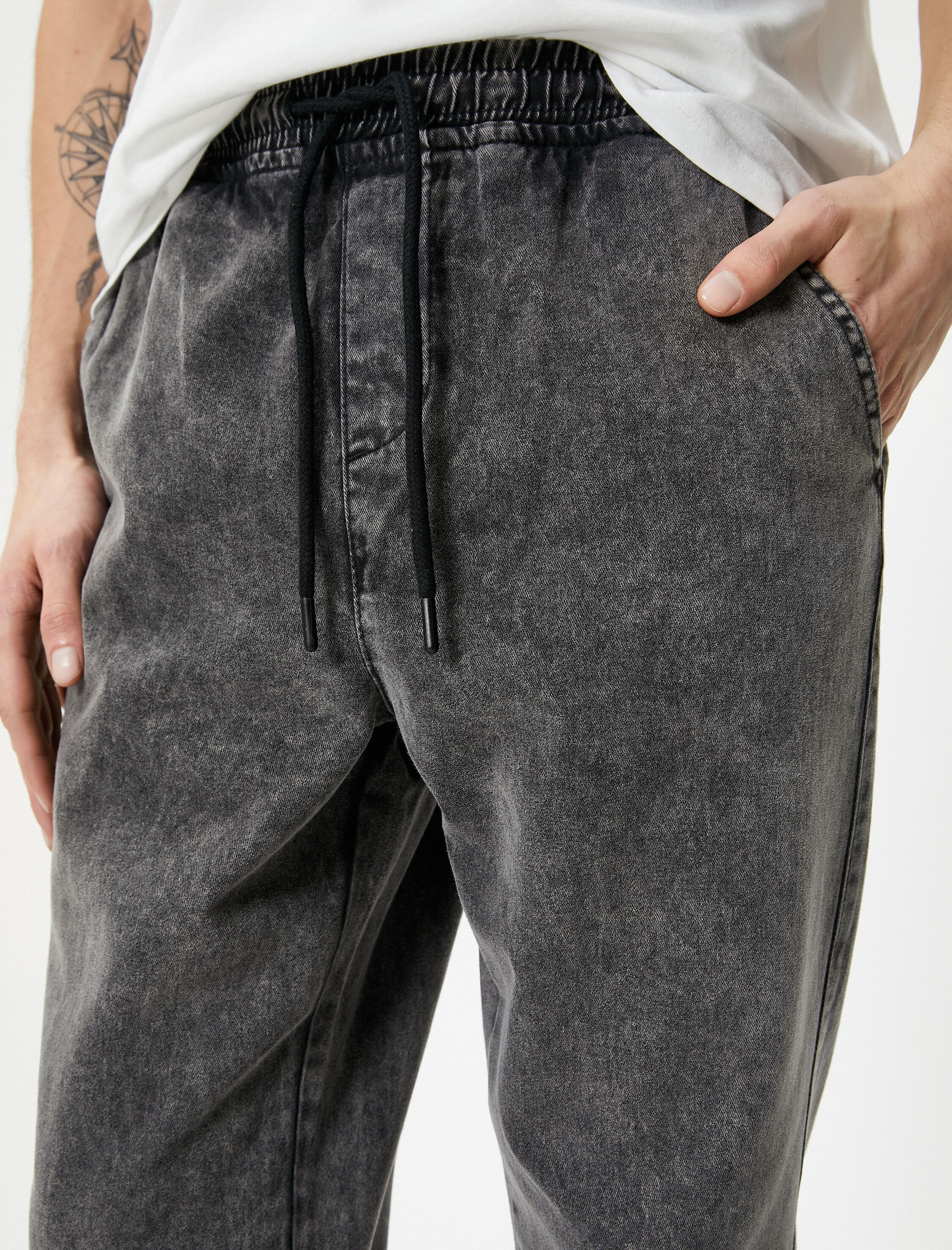 Bol Kot Pantolon Jogger Yıkamalı Beli Bağcıklı Cepli