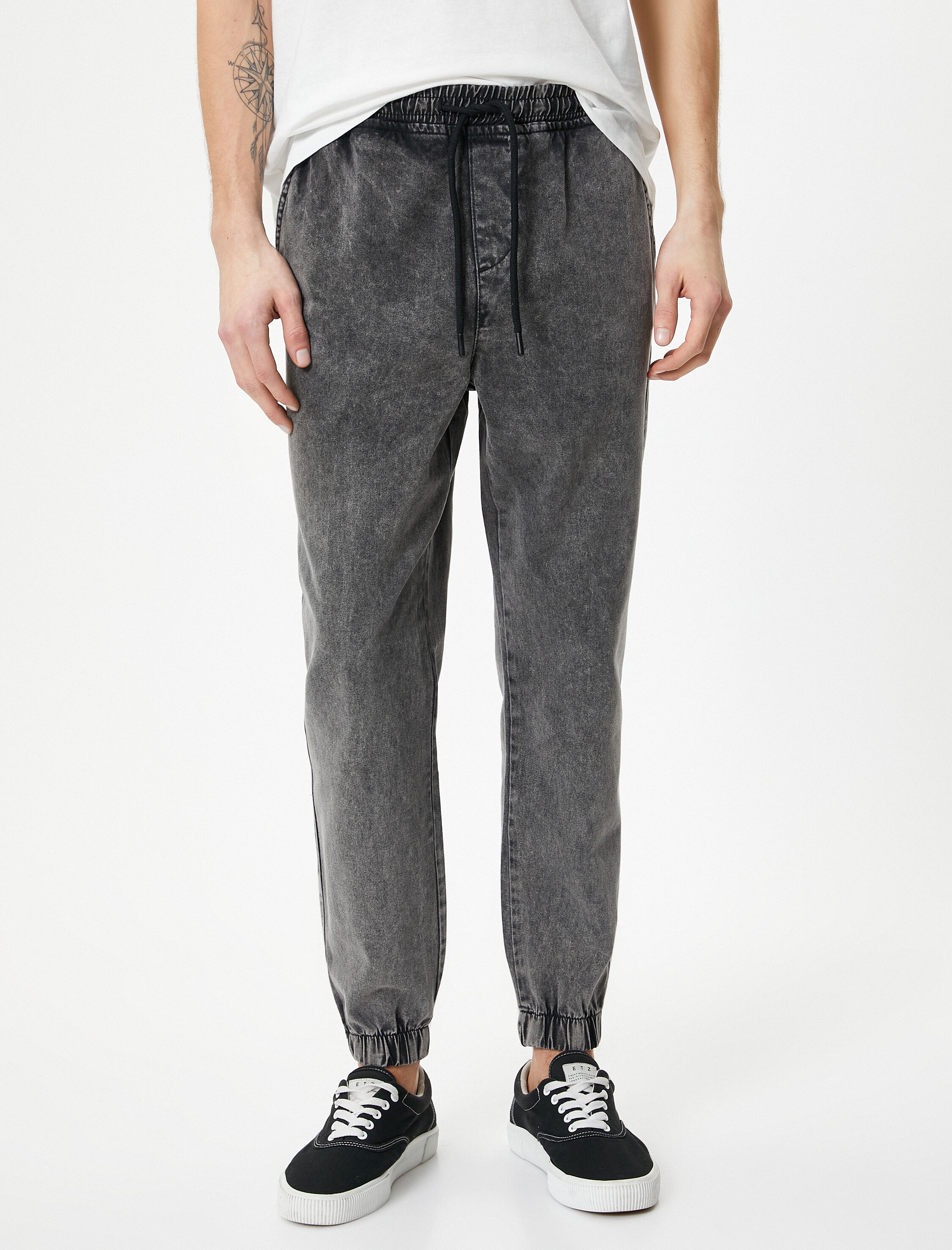 Bol Kot Pantolon Jogger Yıkamalı Beli Bağcıklı Cepli