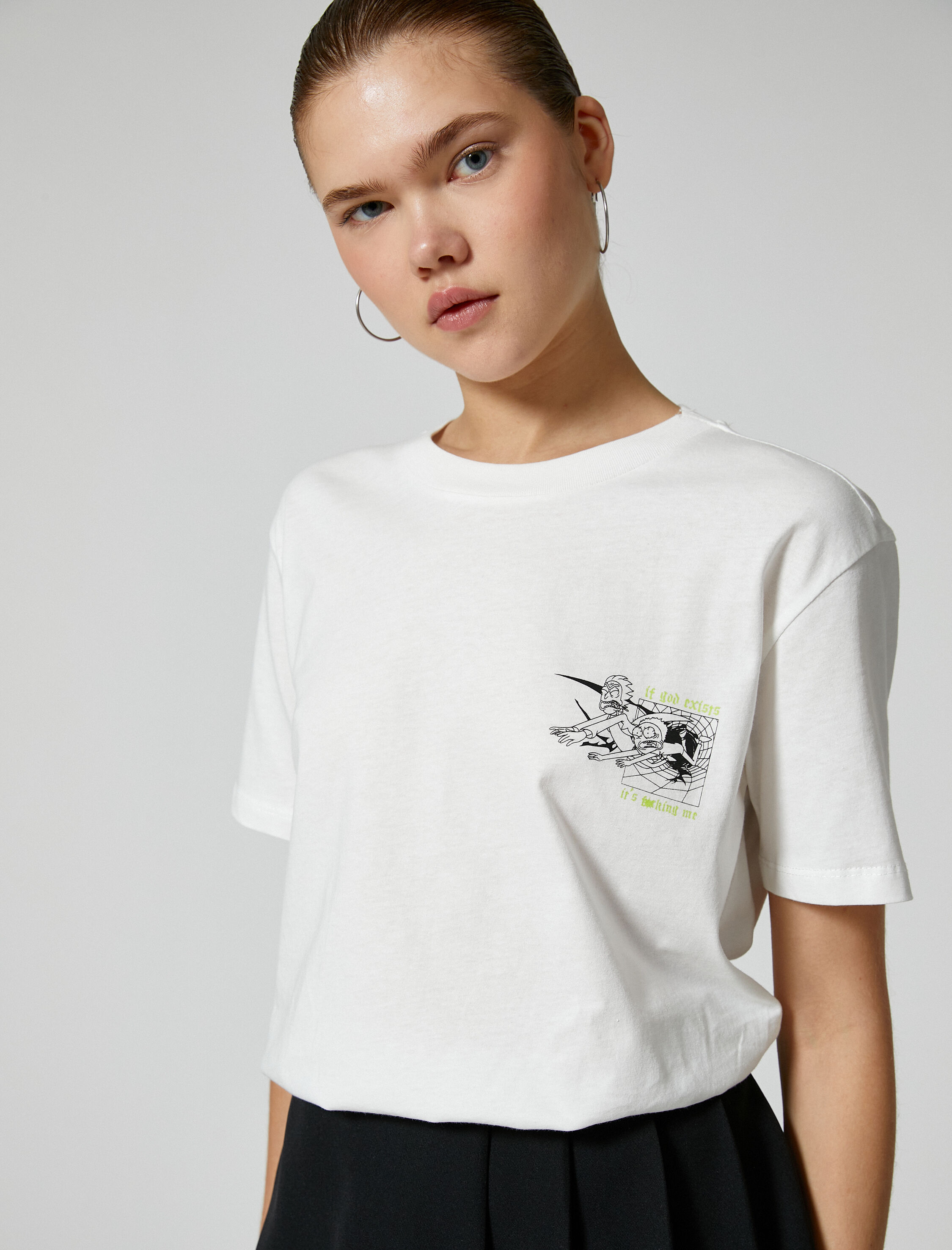   Rick and Morty Tişört Arkası Baskılı Lisanslı Bisiklet Yaka Kısa Kollu Pamuklu