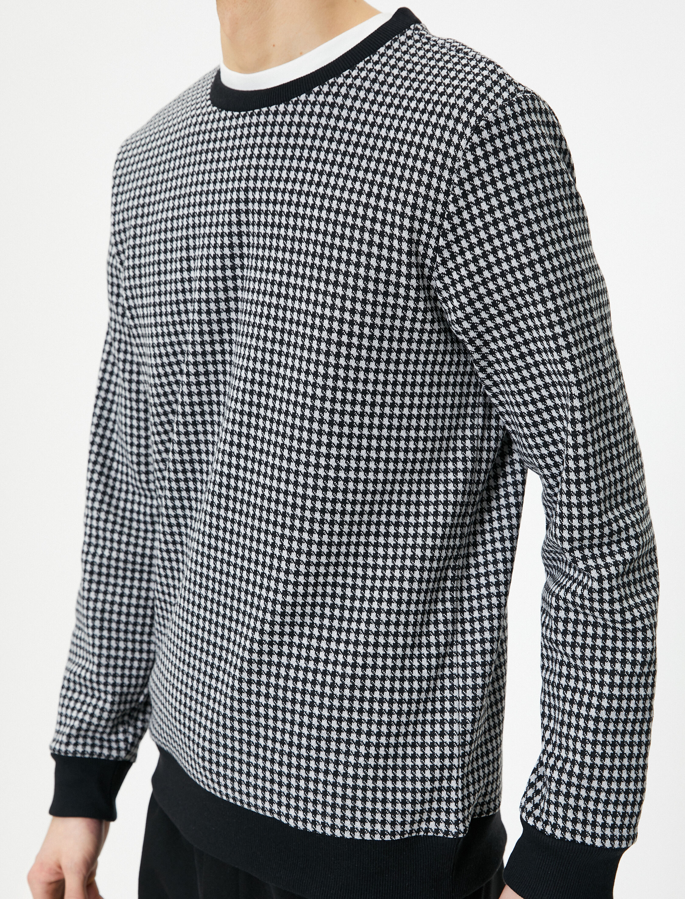   Bisiklet Yaka Kazak Kazayağı Desenli Uzun Kollu