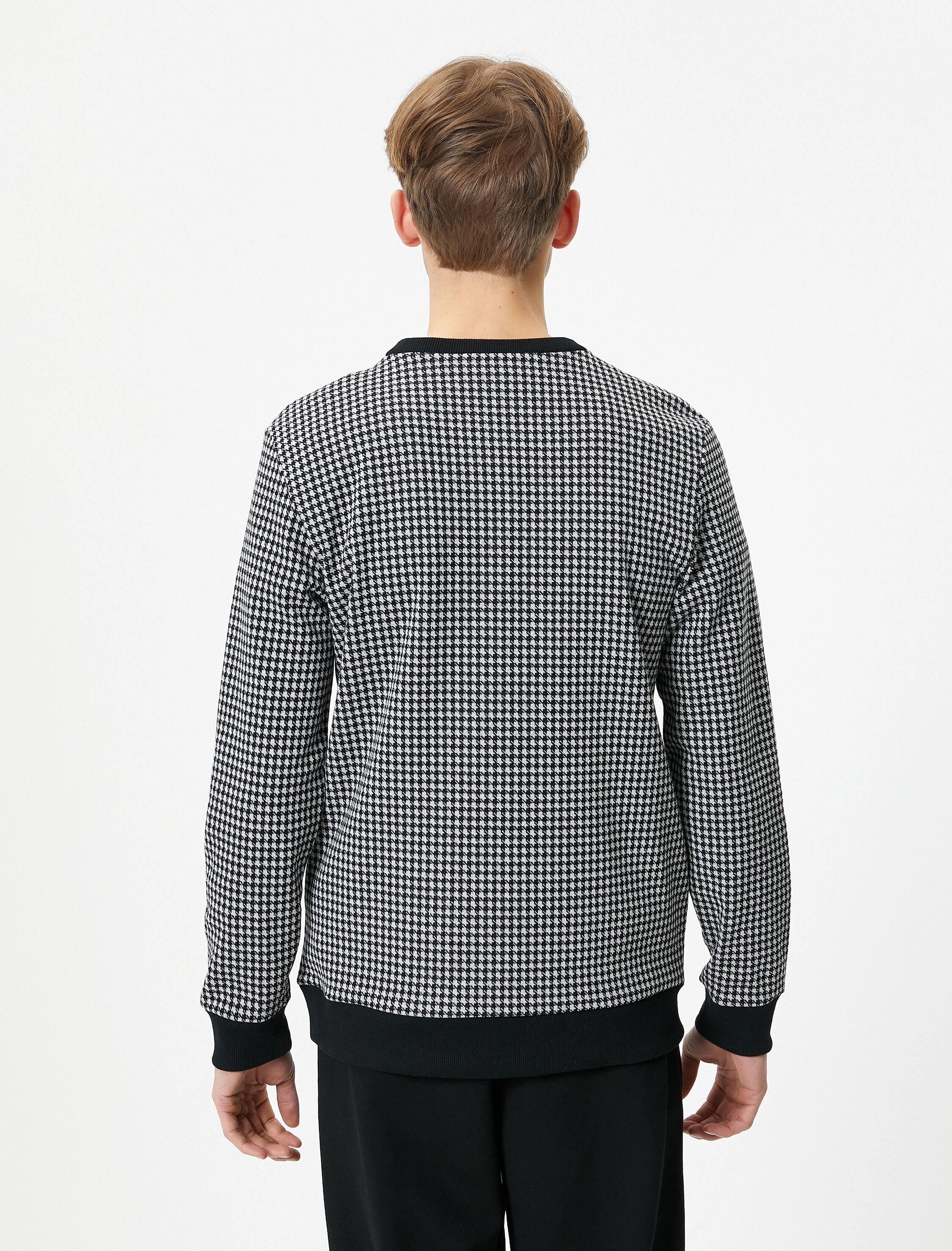   Bisiklet Yaka Kazak Kazayağı Desenli Uzun Kollu