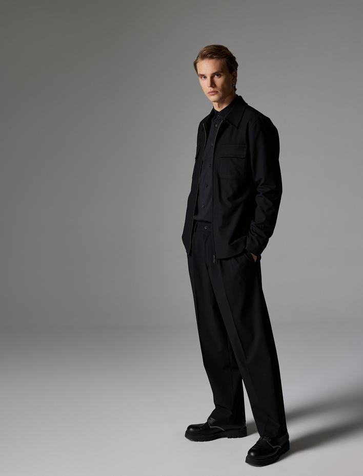  Bol Pantolon Pileli Düğmeli Cep Detaylı