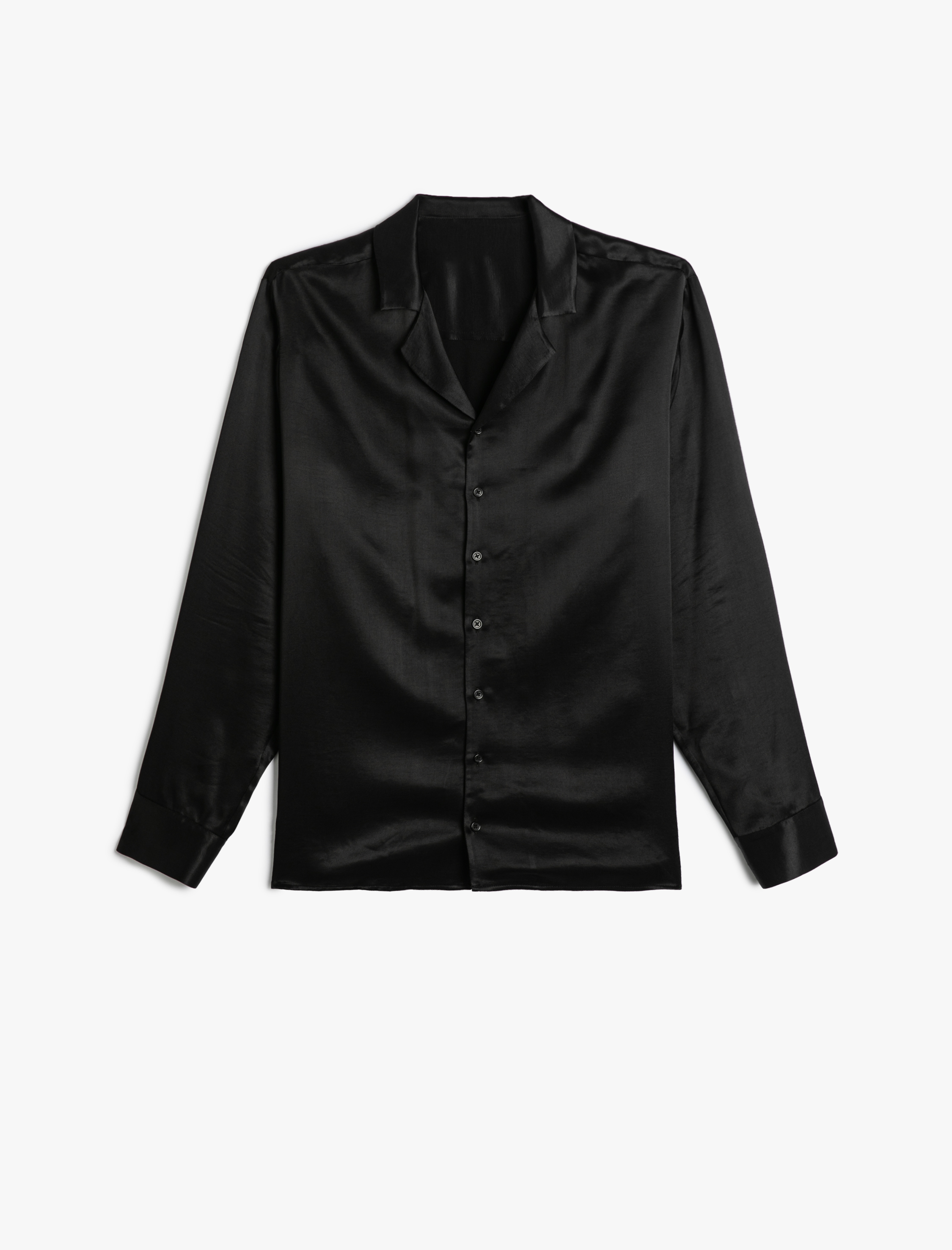 Saten Gömlek Devrik Yaka Düğmeli Uzun Kollu