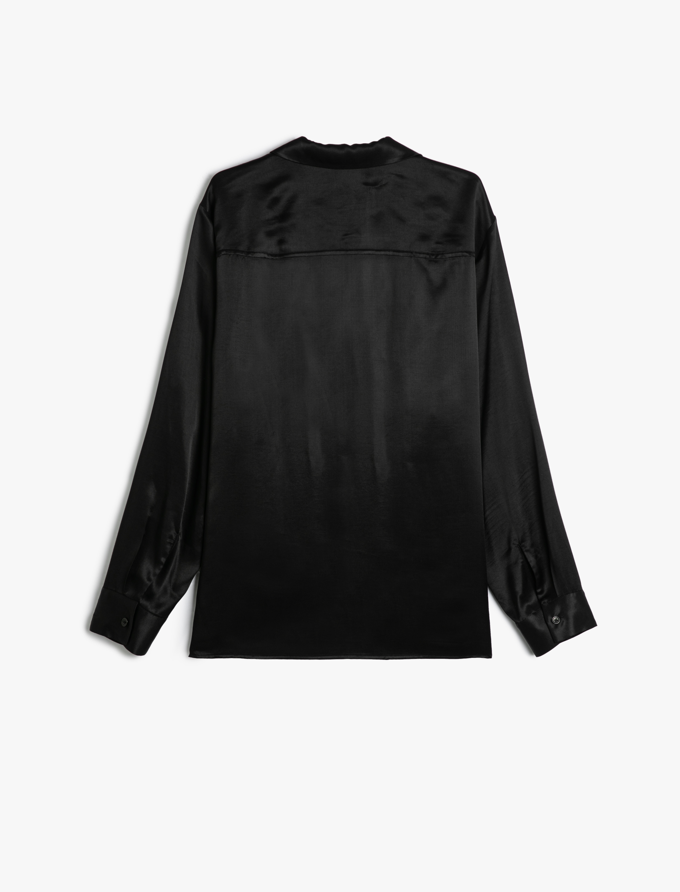 Saten Gömlek Devrik Yaka Düğmeli Uzun Kollu