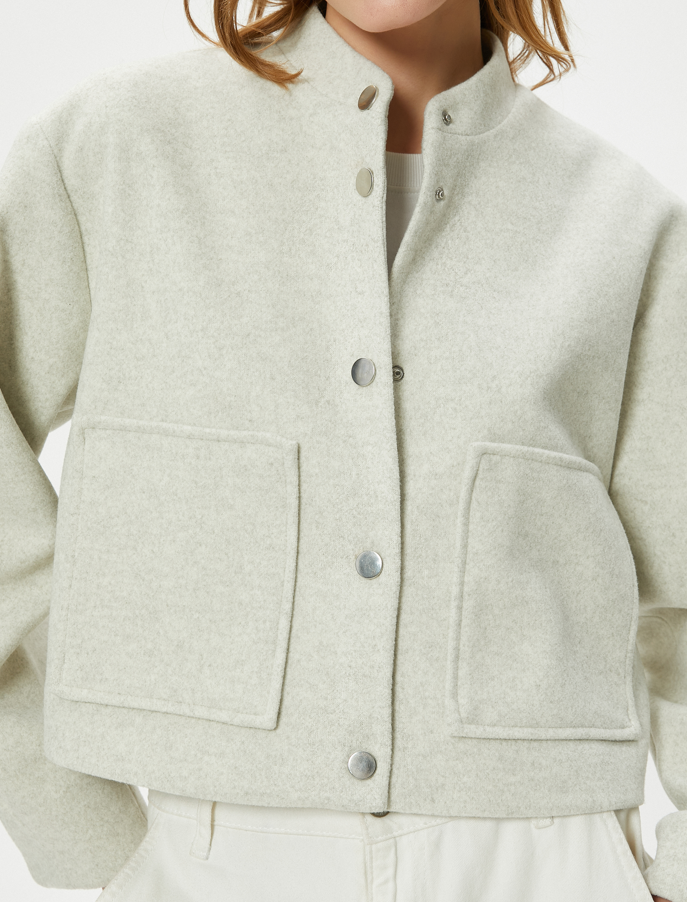   Bomber Ceket Çıtçıt Düğmeli Hakim Yaka Cepli