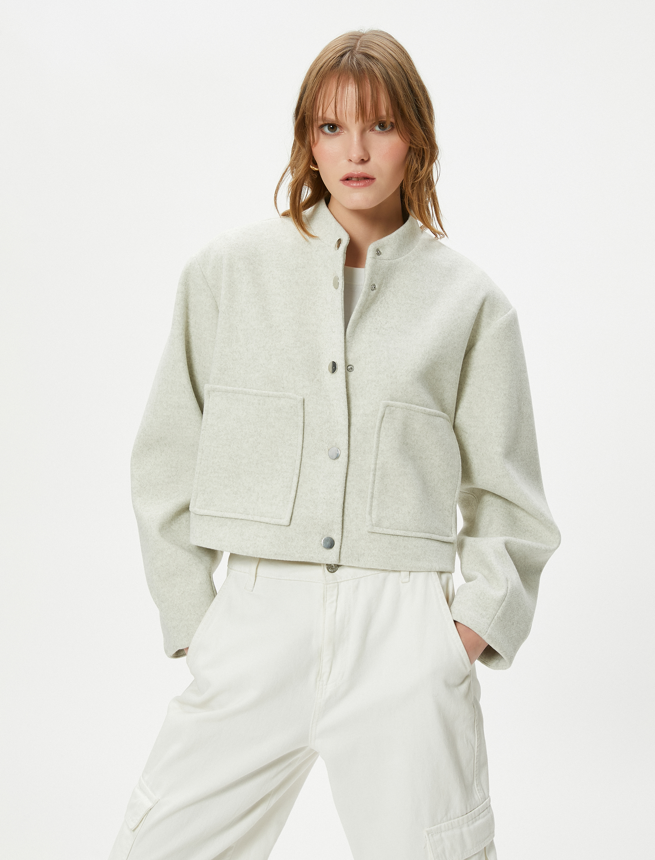   Bomber Ceket Çıtçıt Düğmeli Hakim Yaka Cepli