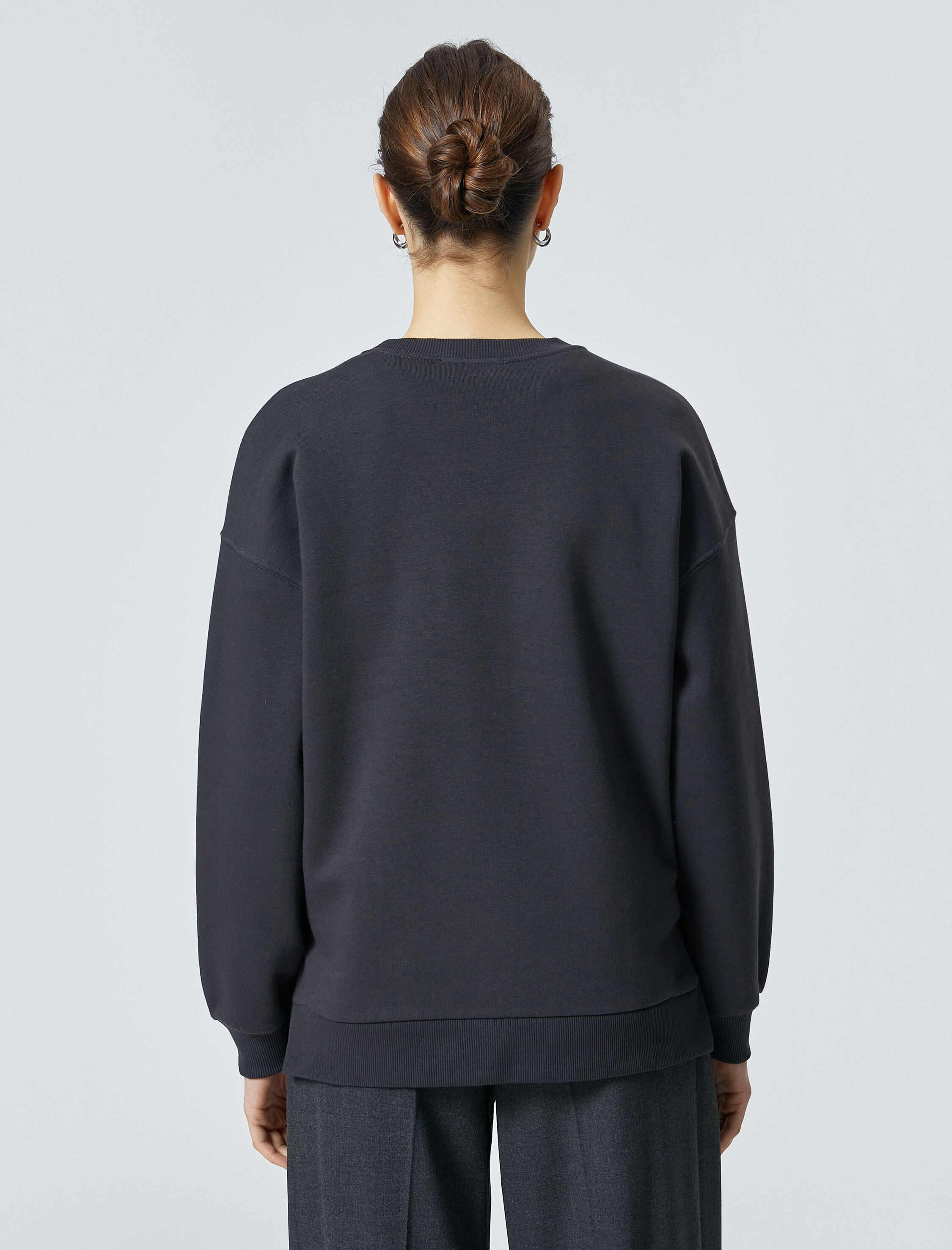 Oversize Sweatshirt Bisiklet Yaka Baskılı Üç İplik Şardonlu