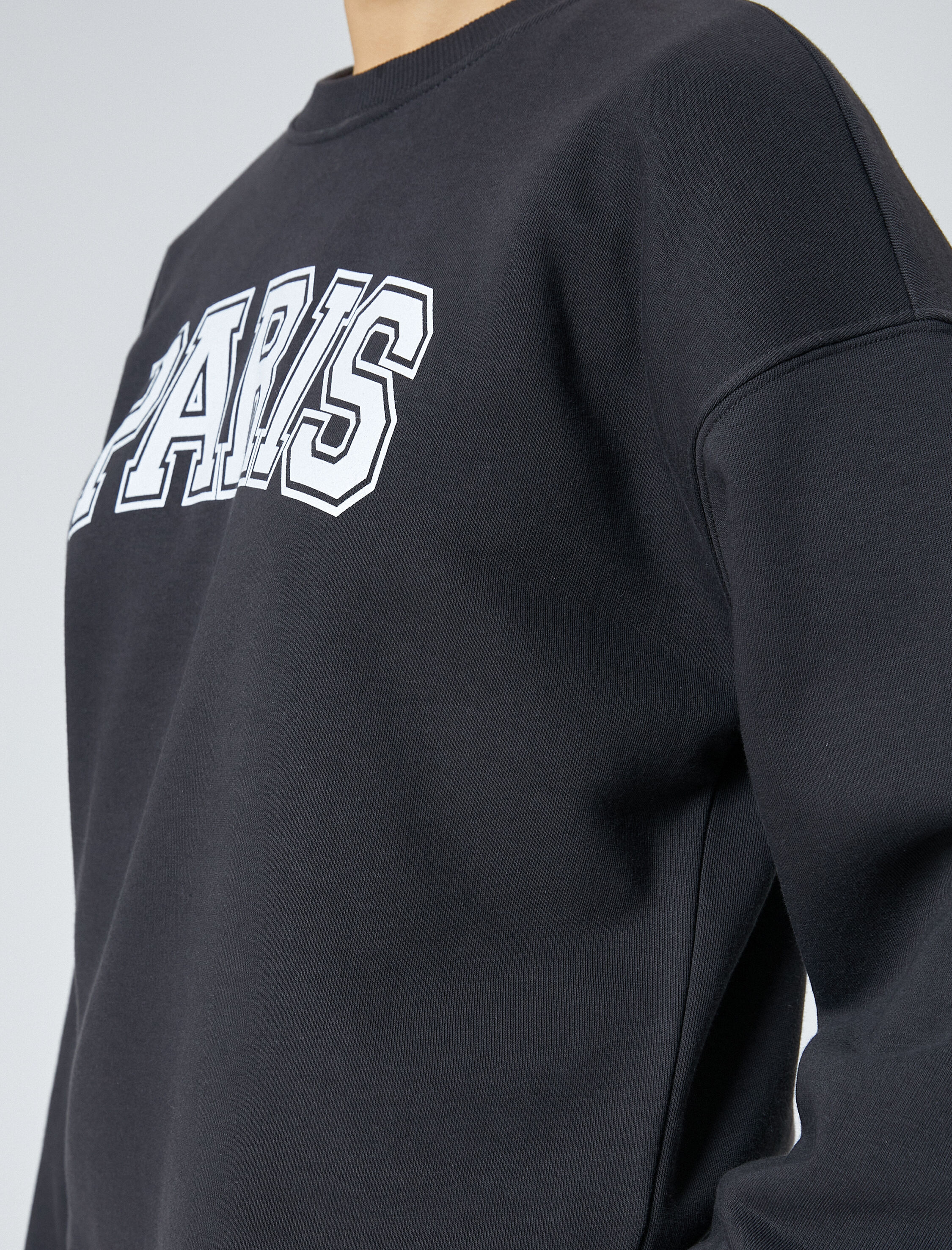 Oversize Sweatshirt Bisiklet Yaka Baskılı Üç İplik Şardonlu