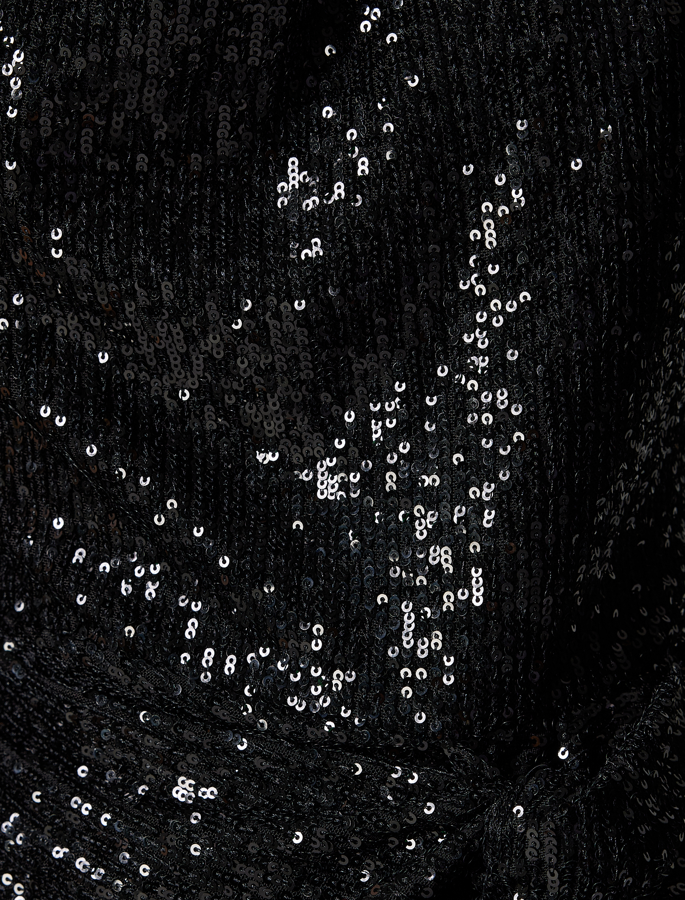   Pullu Payetli Mini Elbise Arkası Dekolte Dökümlü Yaka