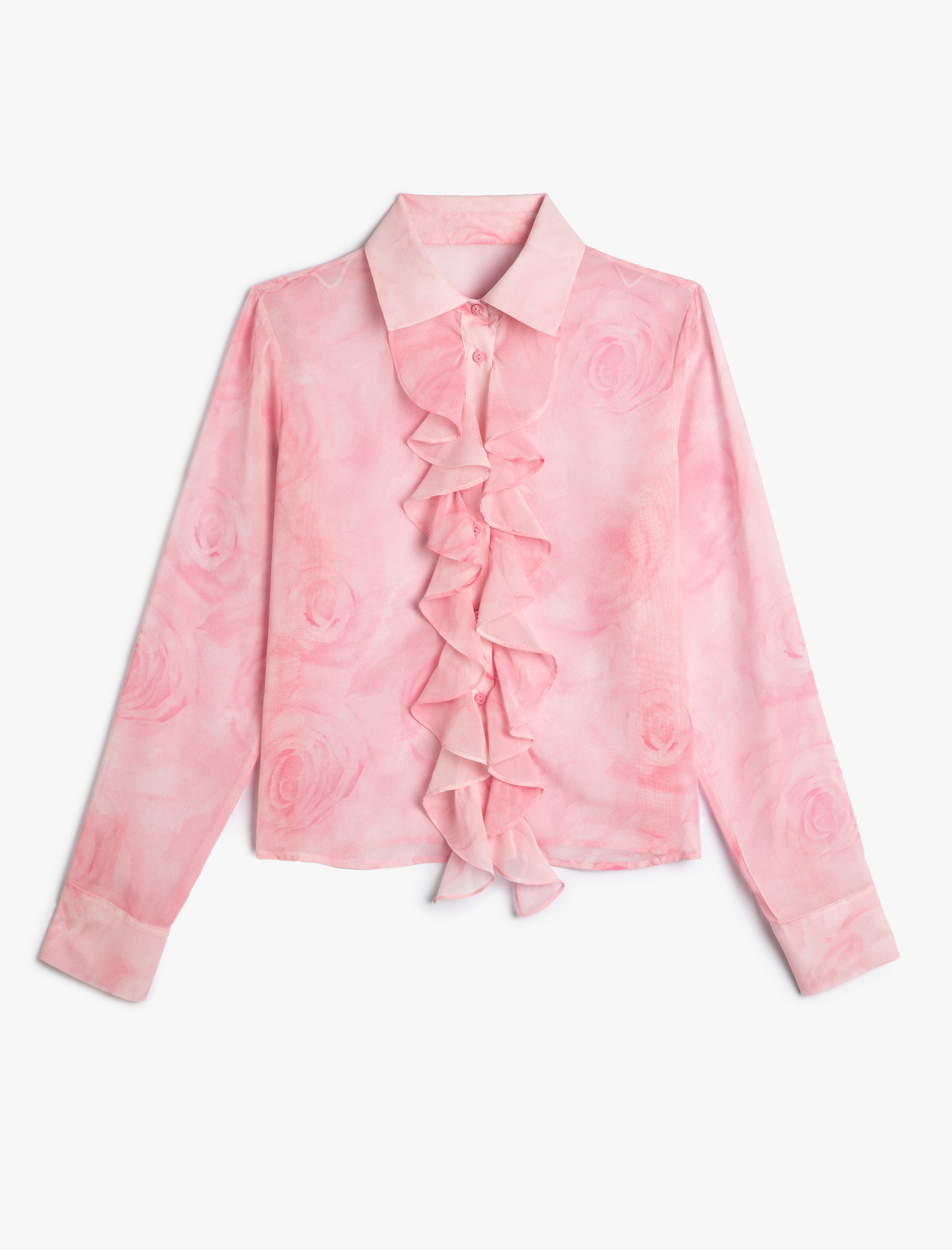   Çiçekli Gömlek Fırfırlı Uzun Kollu