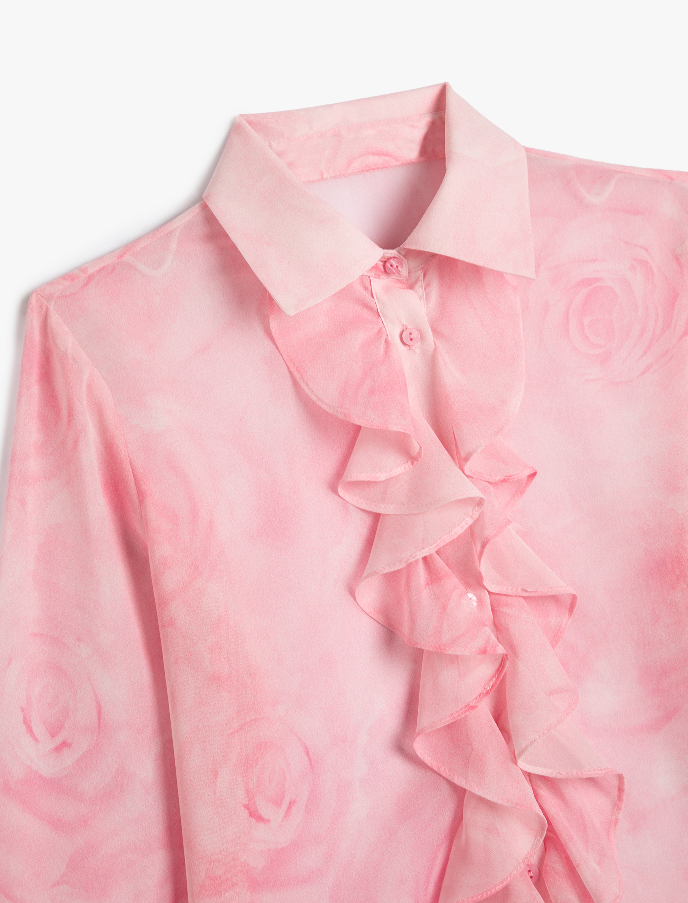   Çiçekli Gömlek Fırfırlı Uzun Kollu