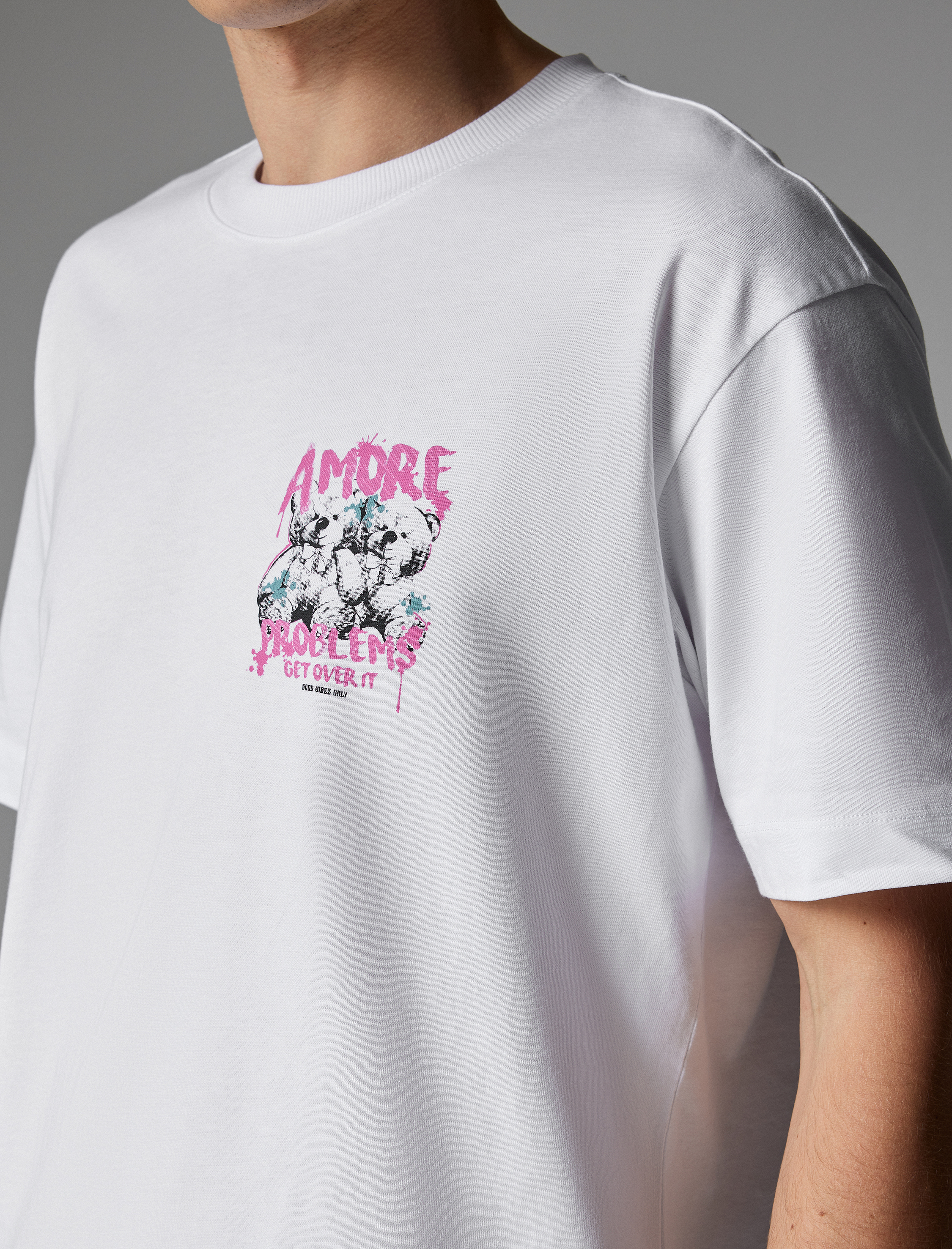   Arkası Baskılı Tişört Oversize Bisiklet Yaka Kısa Kollu