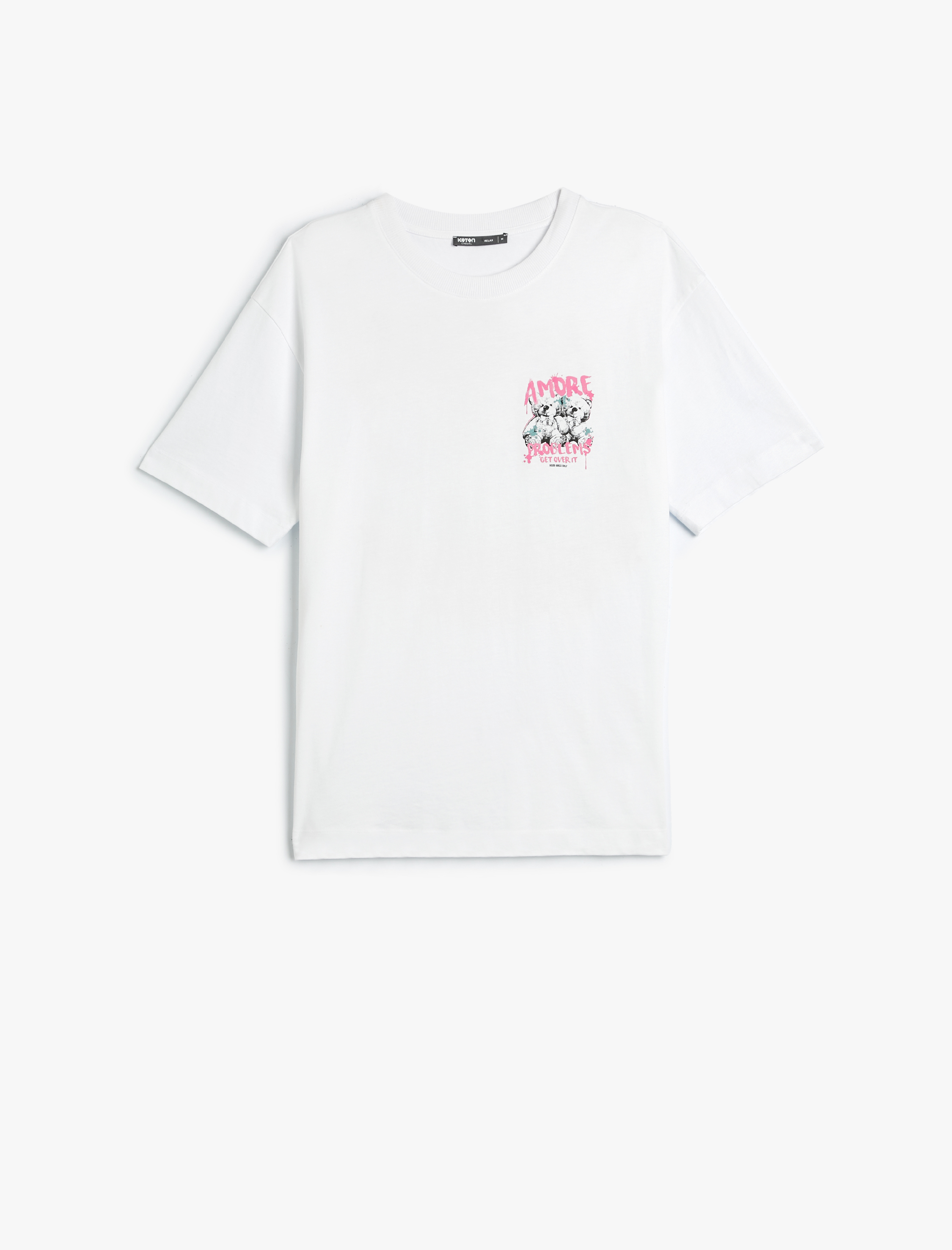   Arkası Baskılı Tişört Oversize Bisiklet Yaka Kısa Kollu