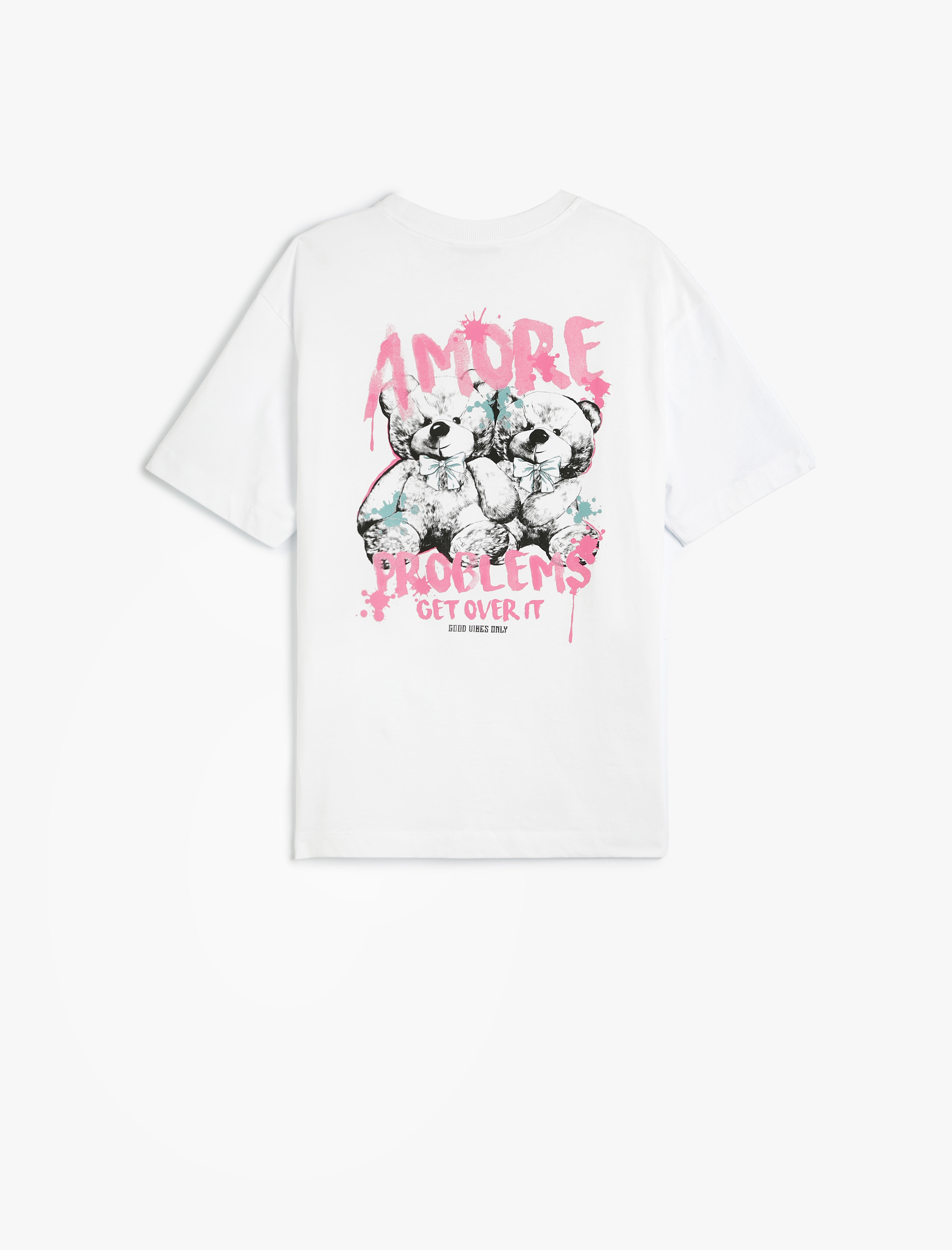   Arkası Baskılı Tişört Oversize Bisiklet Yaka Kısa Kollu