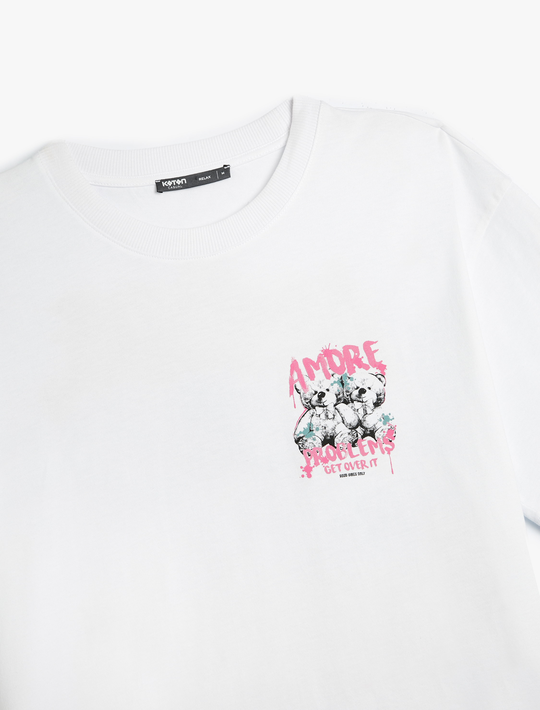   Arkası Baskılı Tişört Oversize Bisiklet Yaka Kısa Kollu