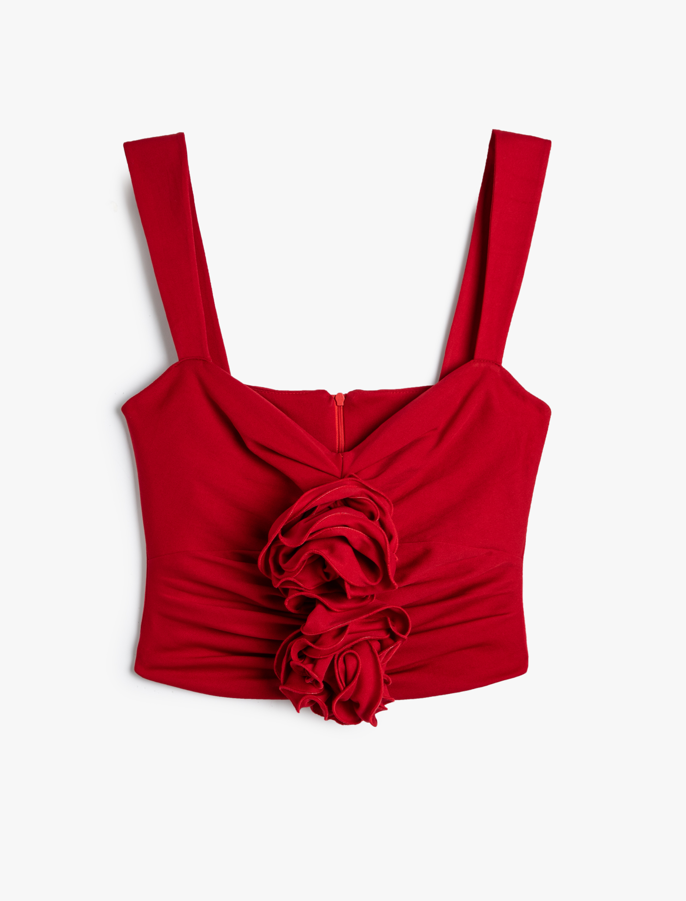   Gül Aplikeli Crop Üst Drapeli Kalın Askılı