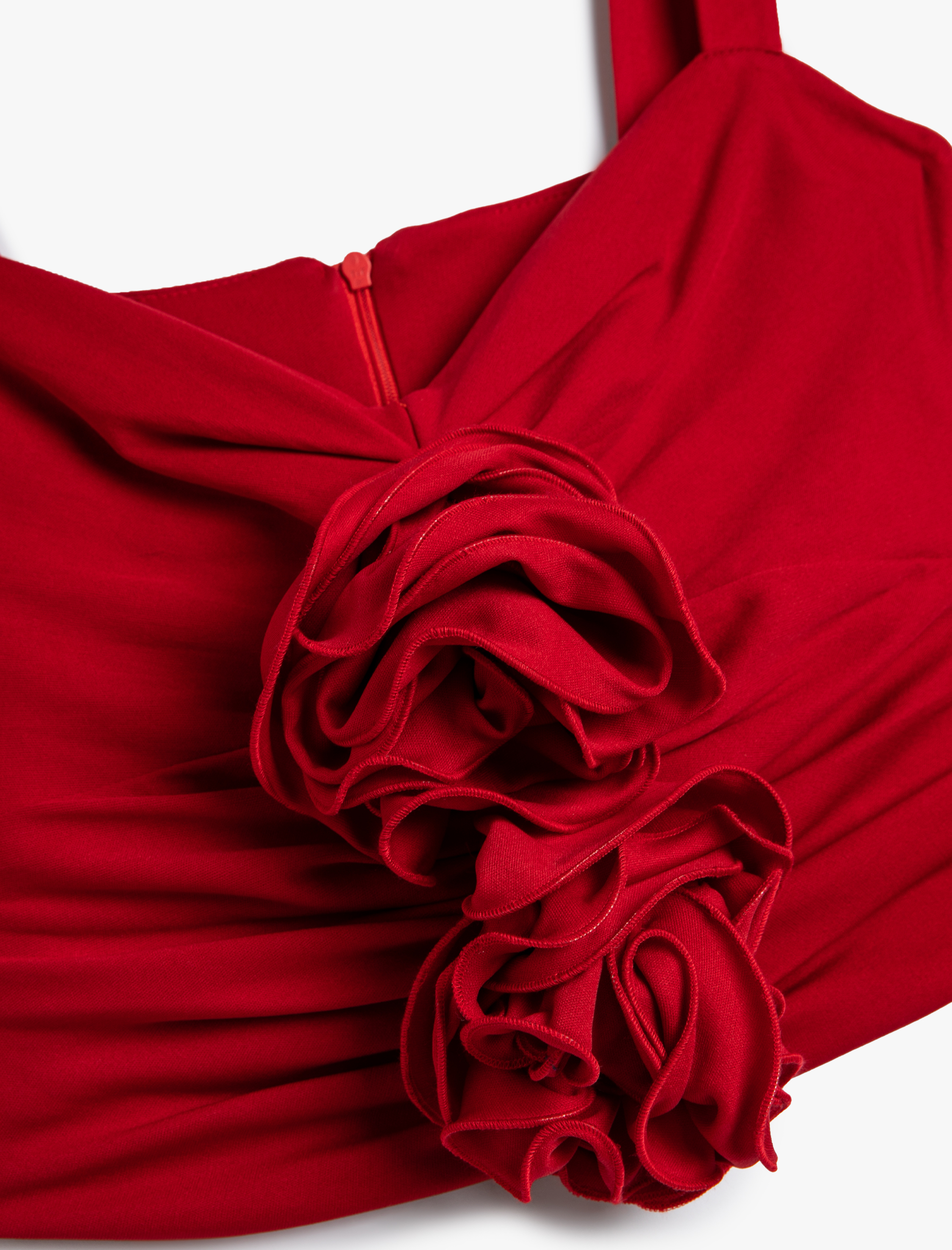   Gül Aplikeli Crop Üst Drapeli Kalın Askılı