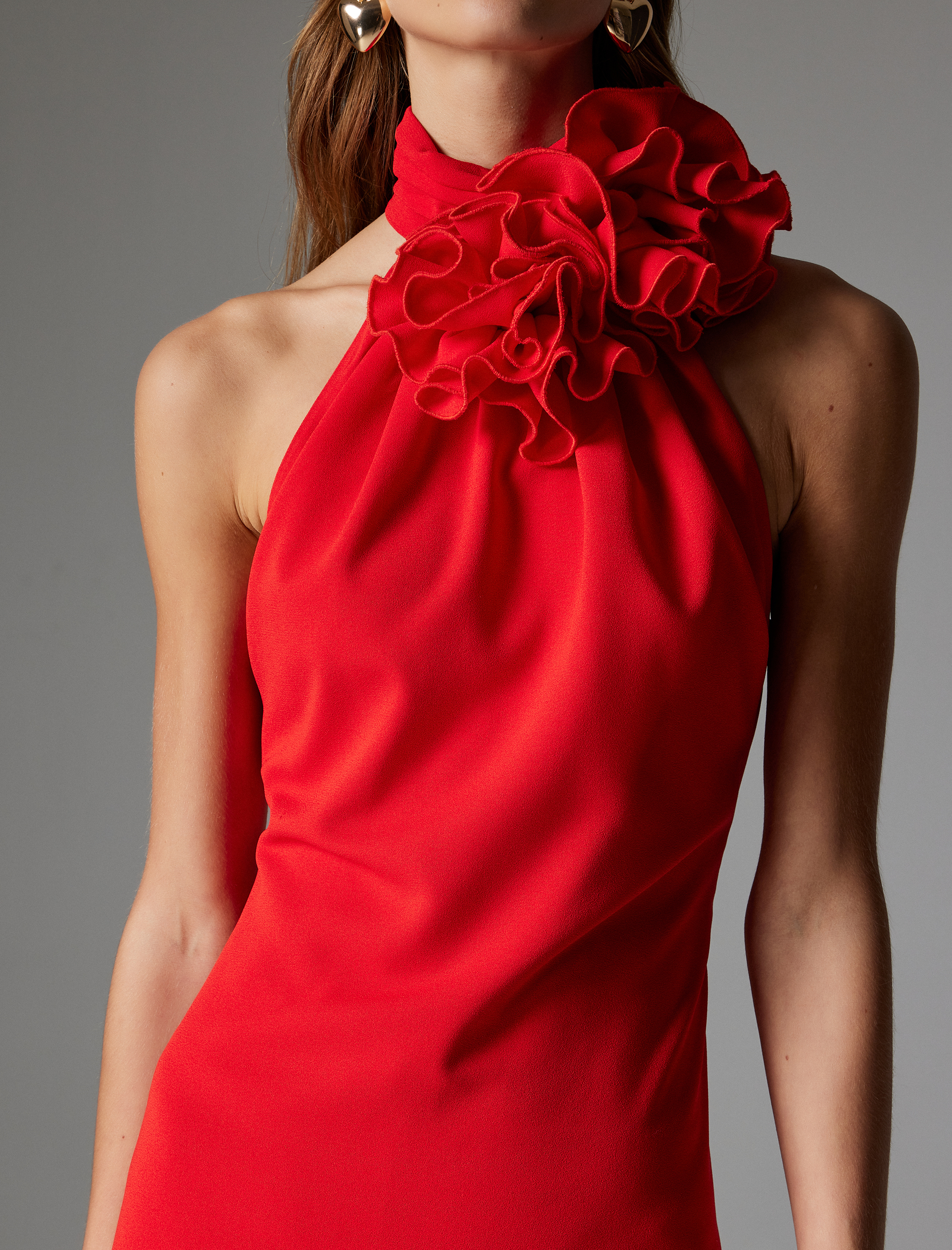   Mini Abiye Elbise Halter Yaka Aplike Detaylı Astarlı