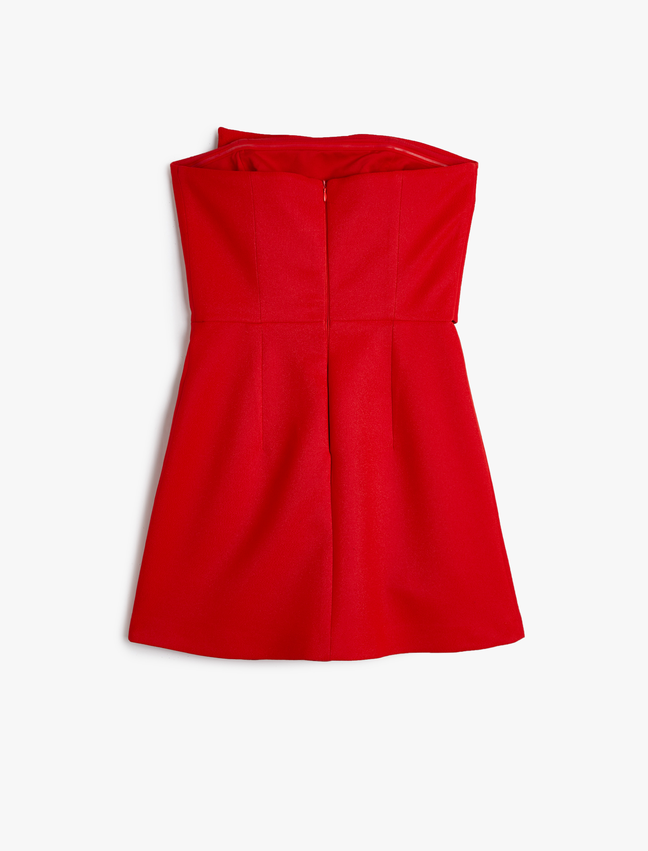   Straplez Mini Elbise Fiyonk Detaylı