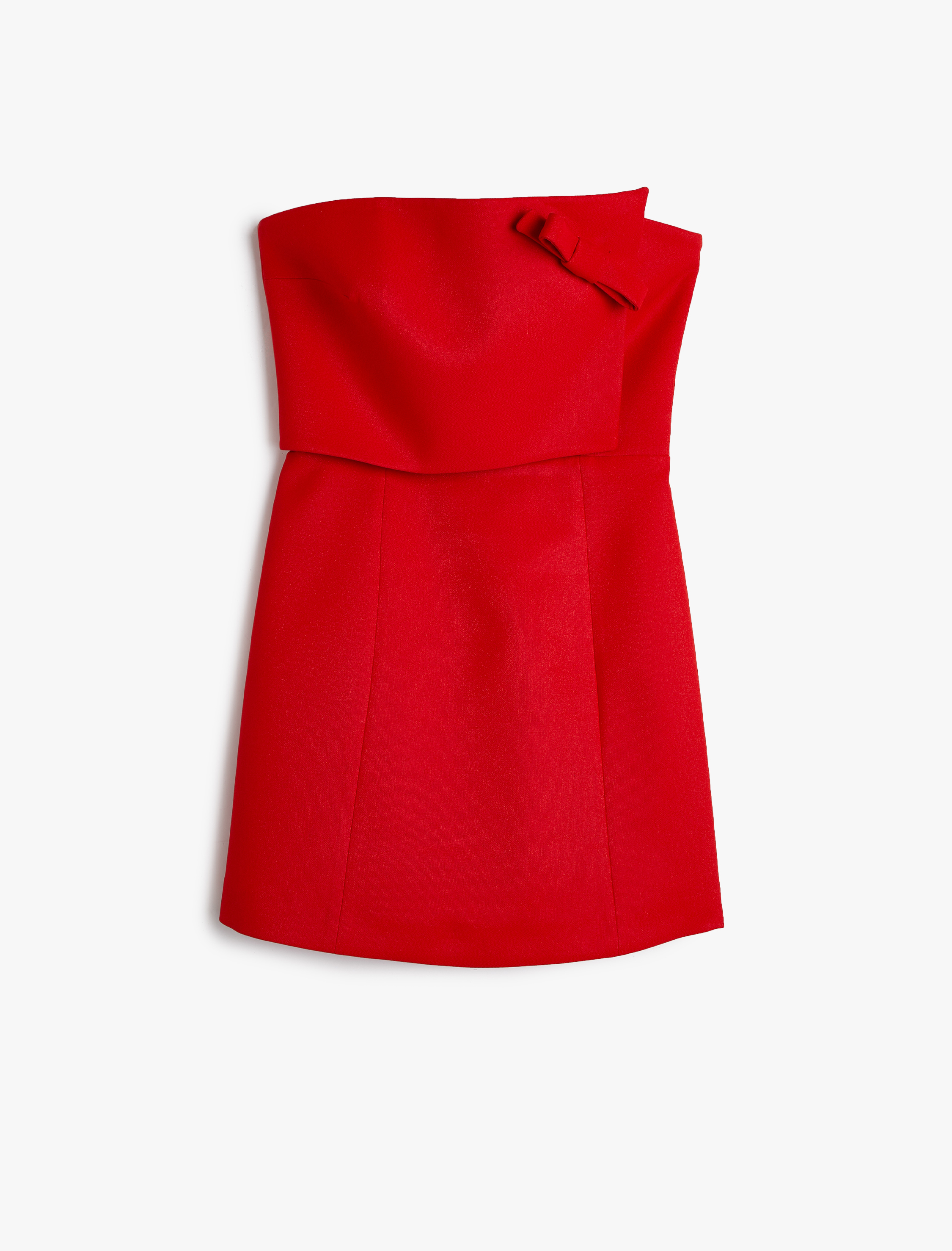   Straplez Mini Elbise Fiyonk Detaylı