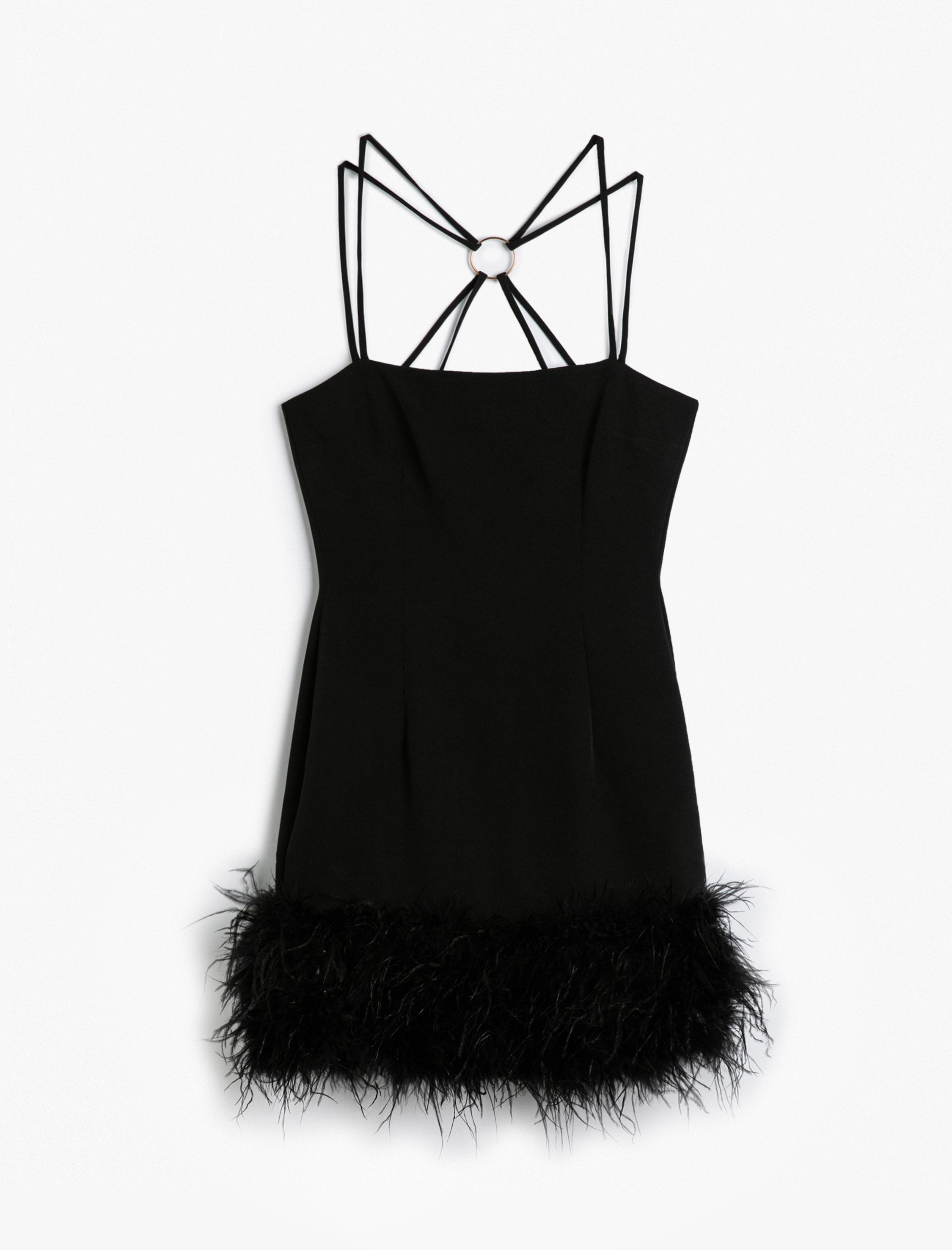   Otriş Detaylı Mini Elbise Arkası Çapraz Askılı Yırtmaçlı