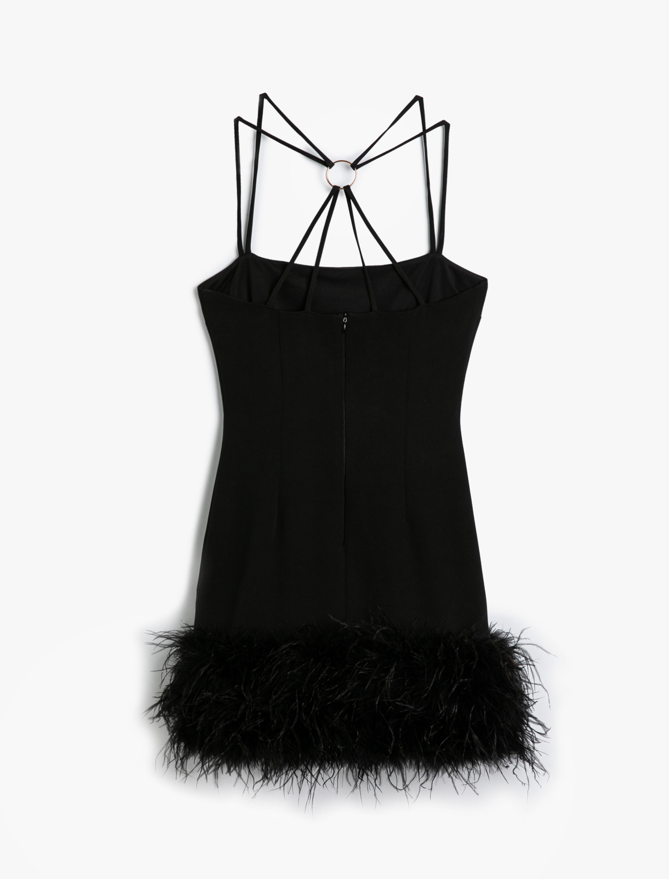   Otriş Detaylı Mini Elbise Arkası Çapraz Askılı Yırtmaçlı