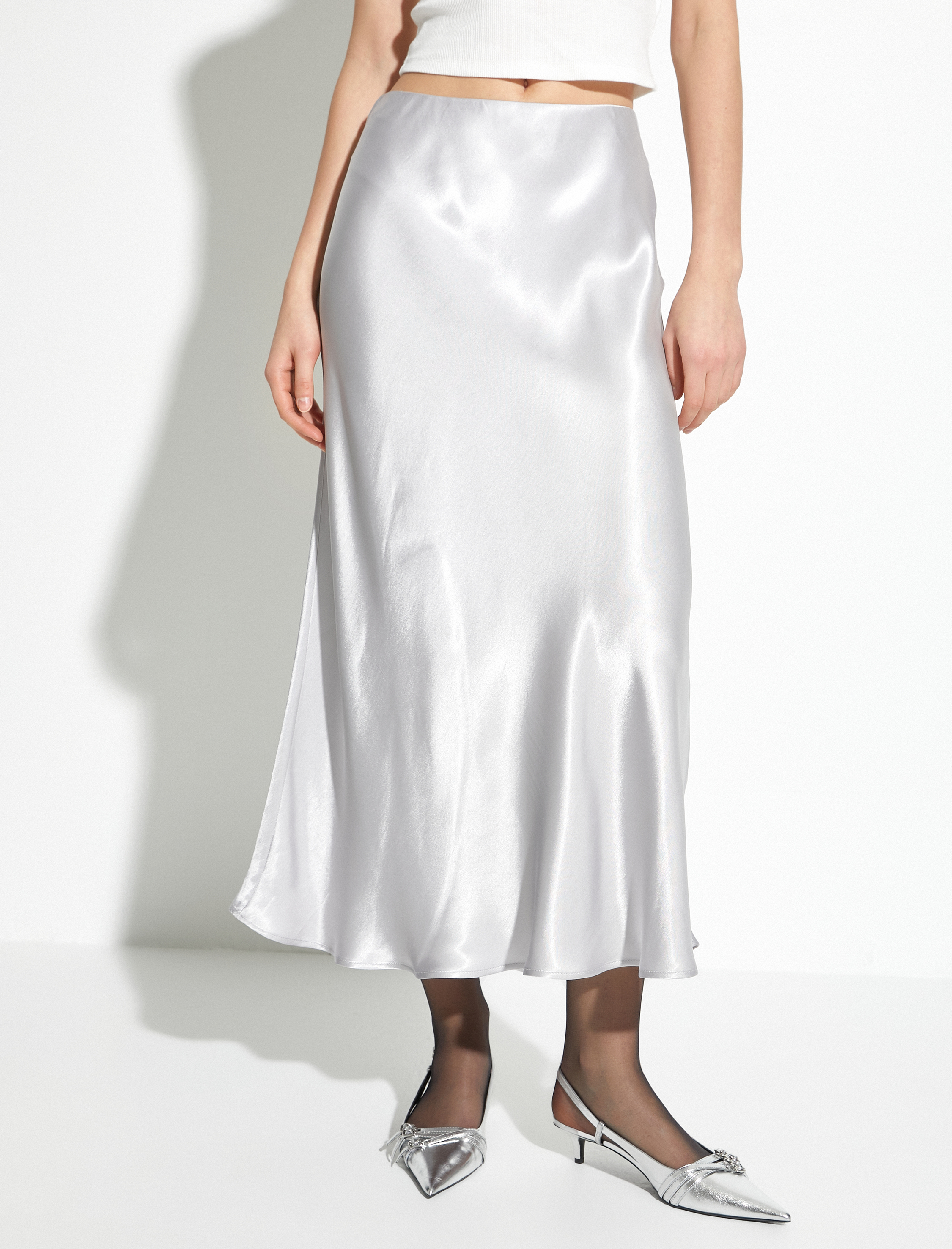 Midi Saten Etek Viskon