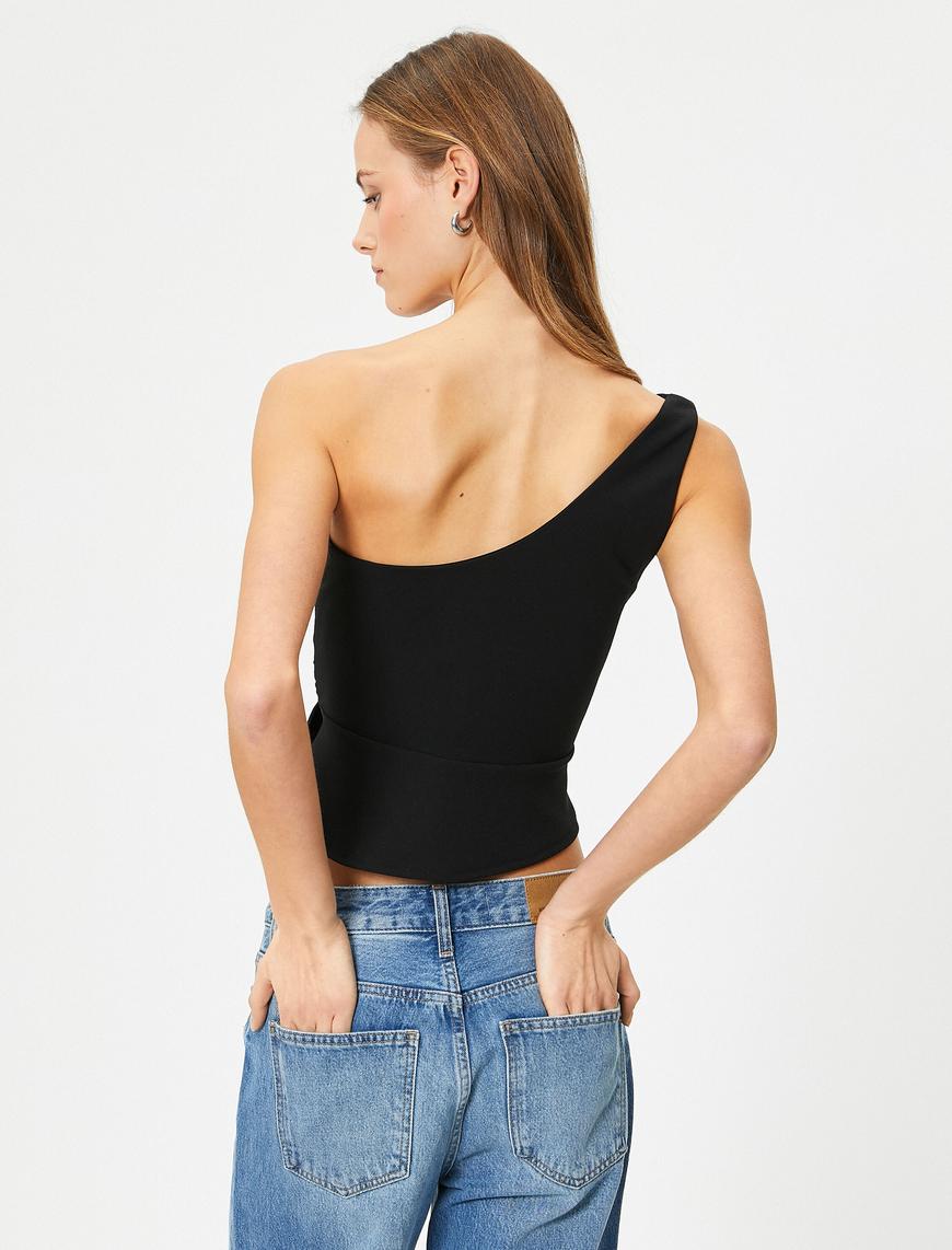   Tek Omuz Crop Üst Asimetrik Kesim Kalp Yaka Slim Fit