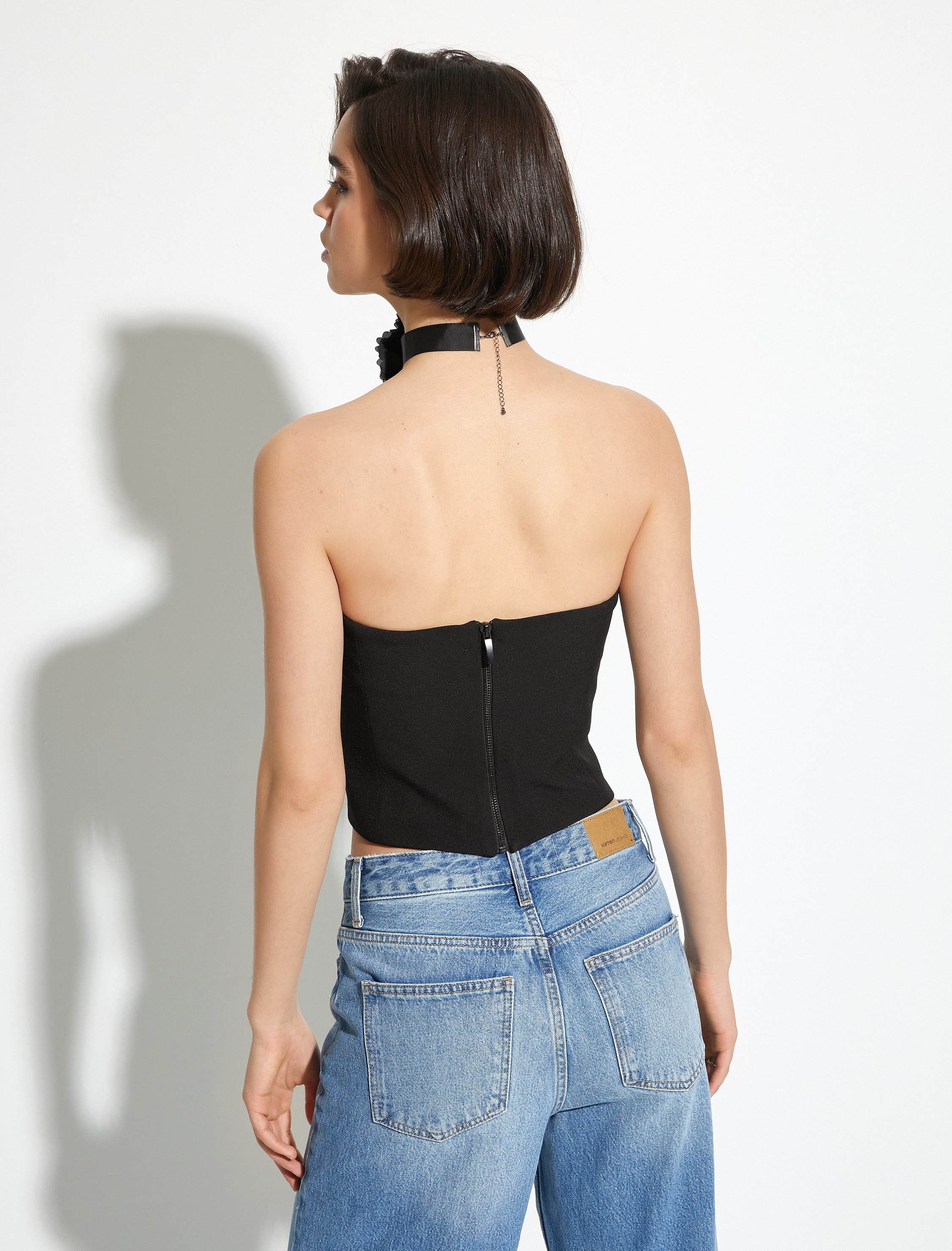   Straplez Crop Üst Arkası Fermuarlı