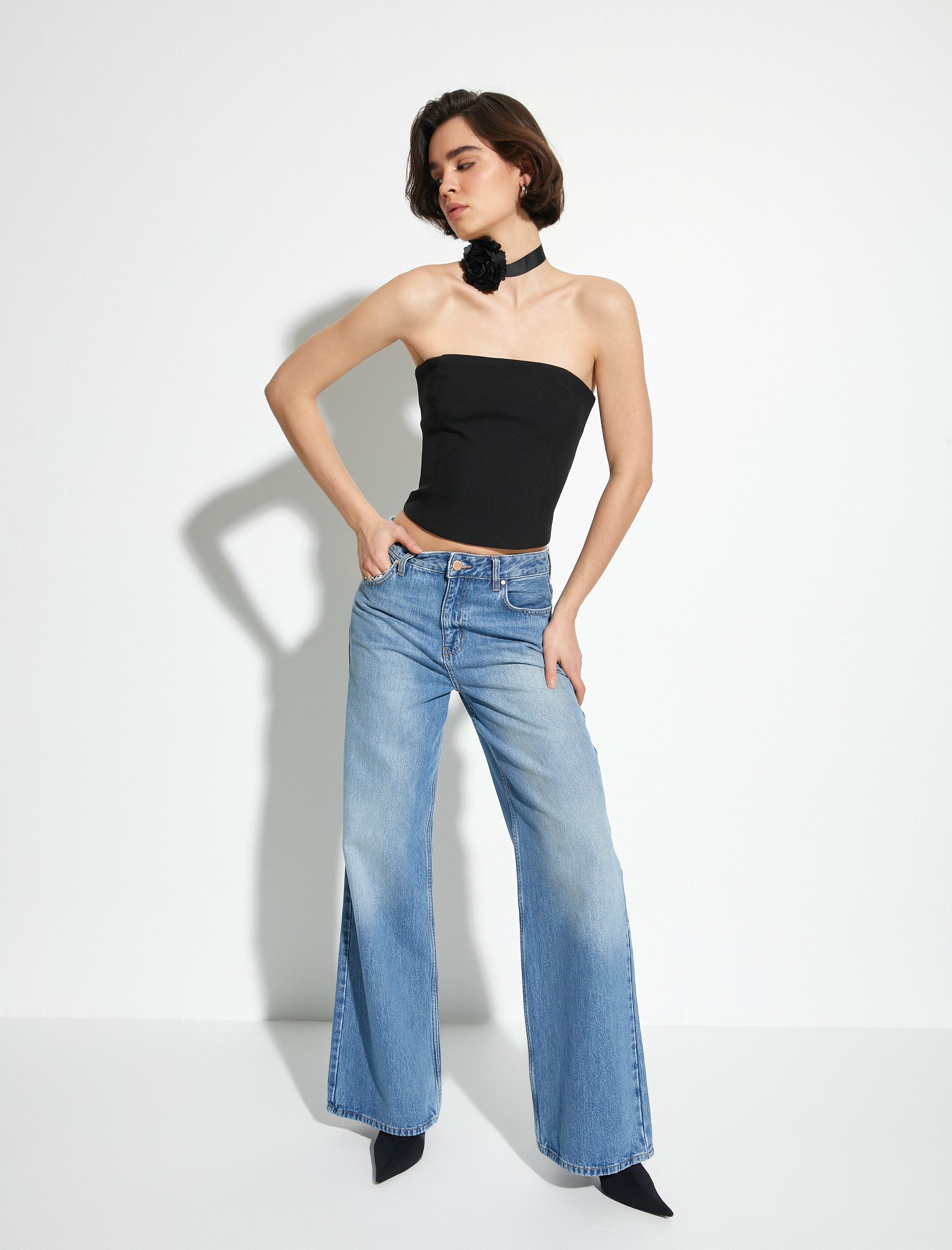   Straplez Crop Üst Arkası Fermuarlı