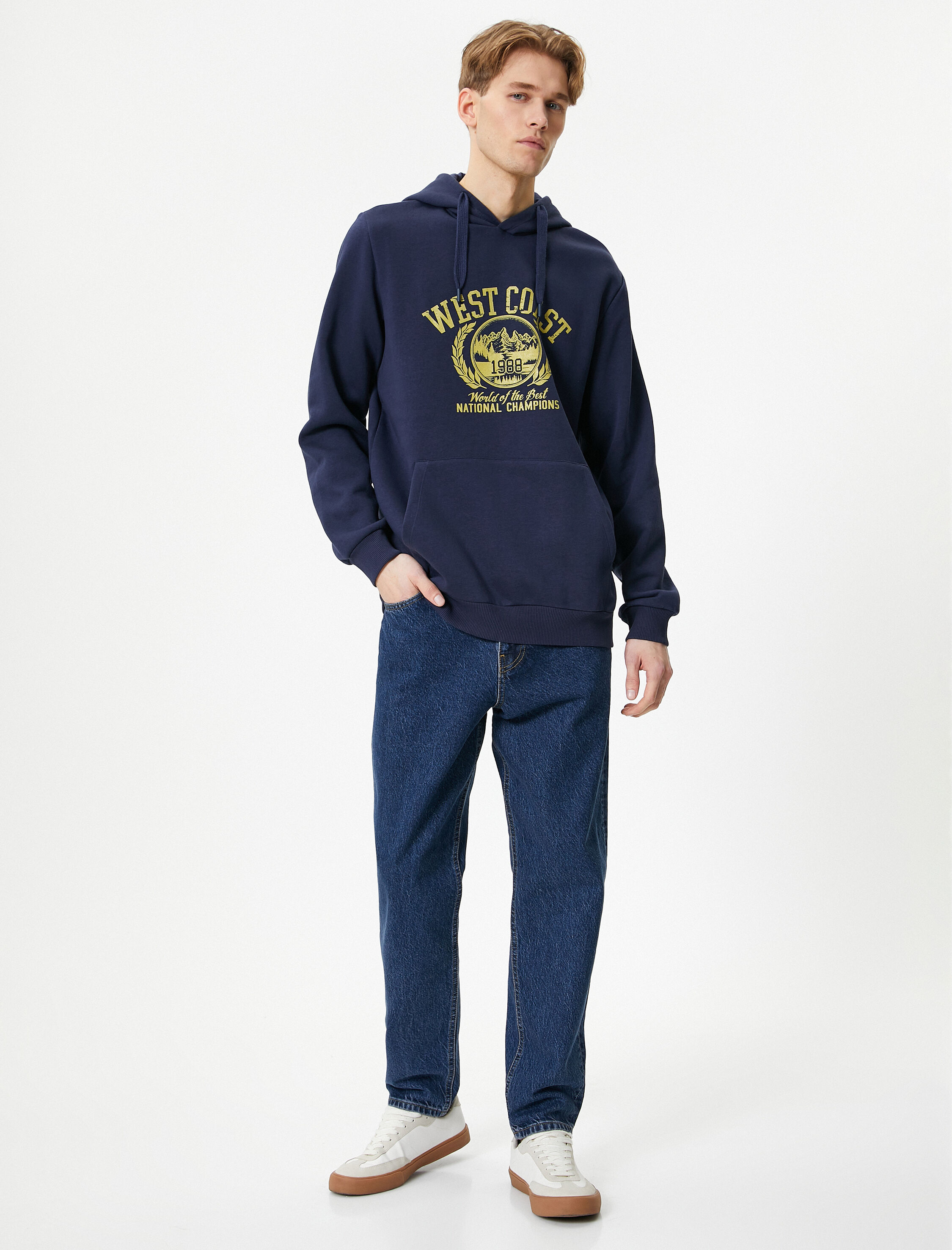   Kolej Baskılı Hoodie Kapşonlu Kanguru Cep Detaylı  Şardonlu